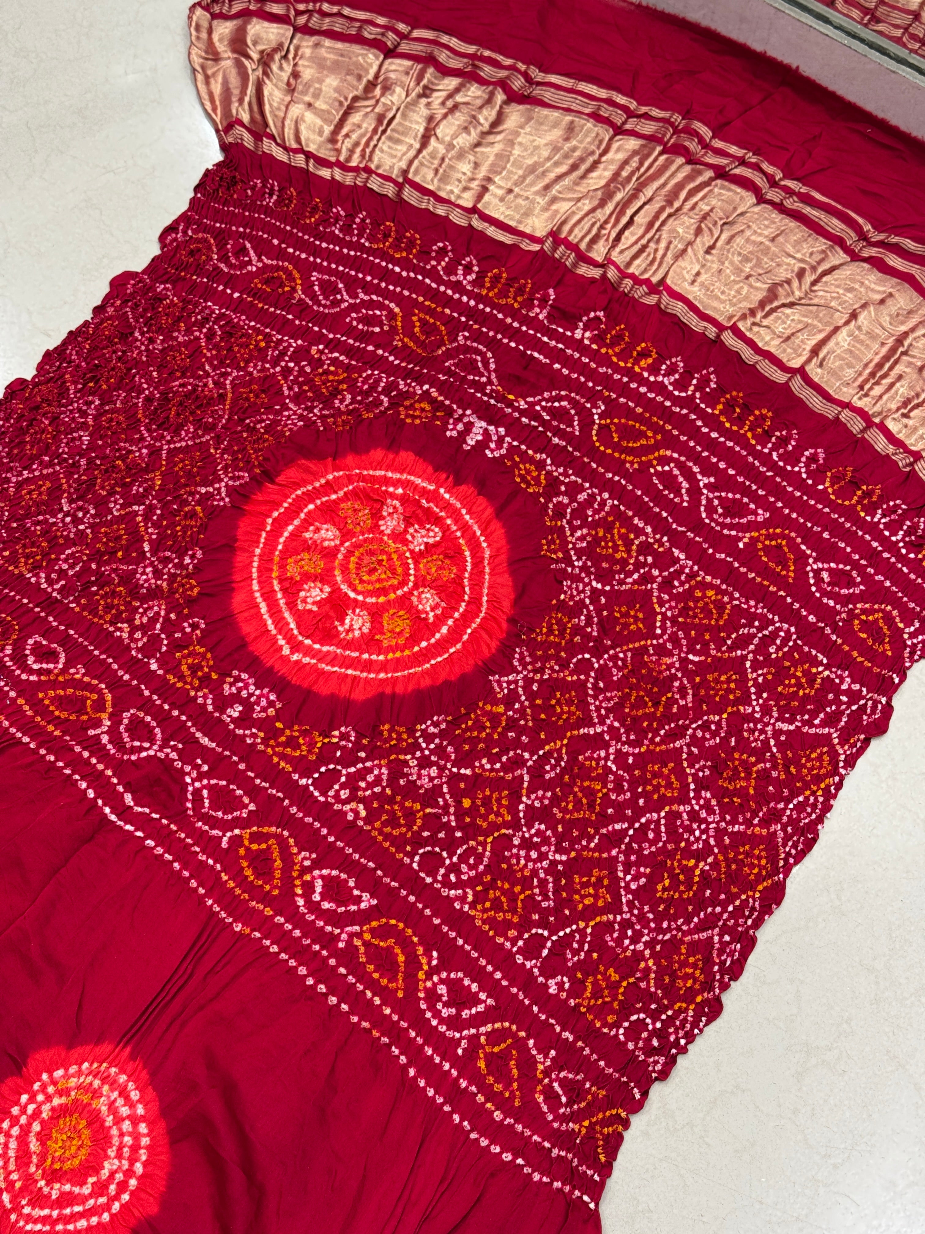 Maroon Gajji Silk Bandhej Bandhini Saree