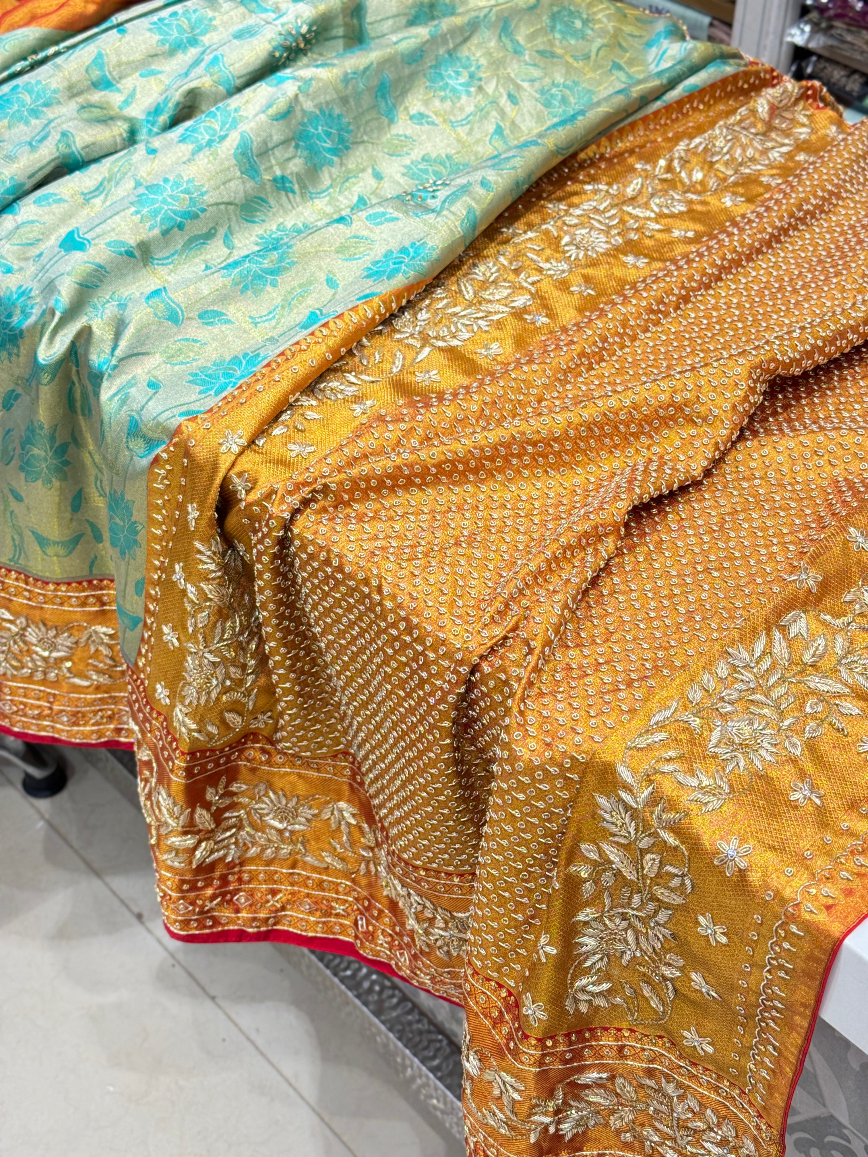 Sea Green Kanjivaram Hand Embroidery Zardosi Saree
