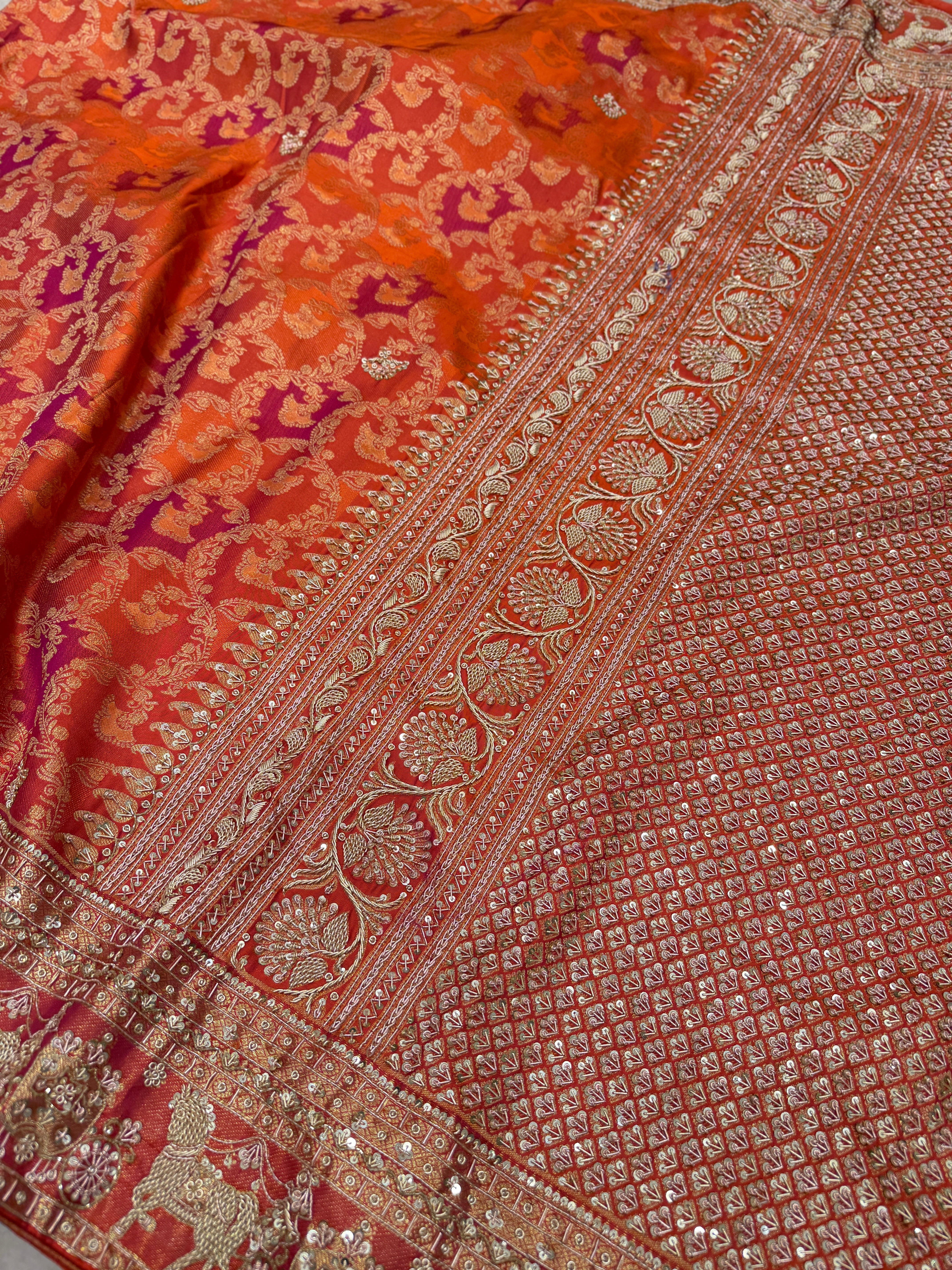 Orange Kanjivaram Doli Edit Zardosi Hand Embroidery Saree