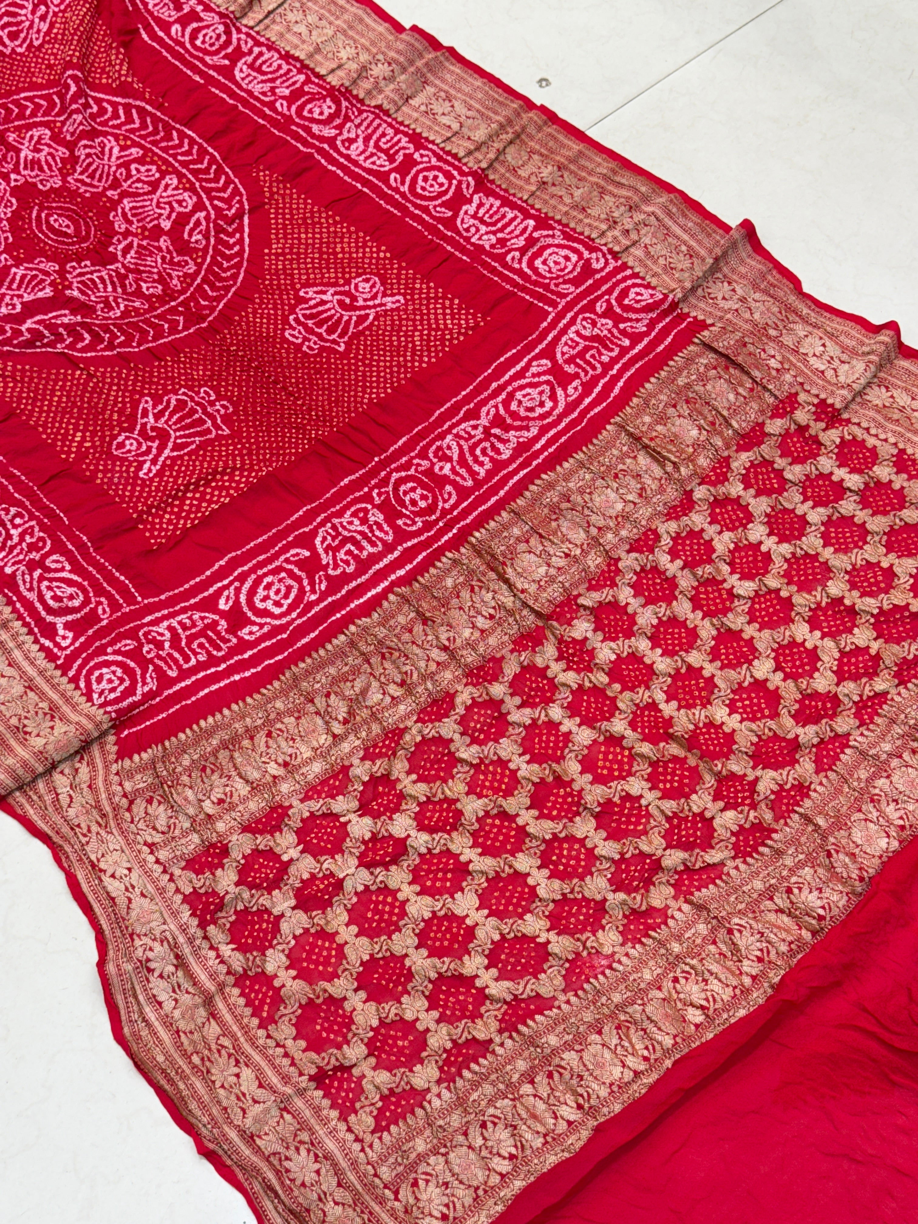 Red Rai Bandhej Handloom Georgette Saree