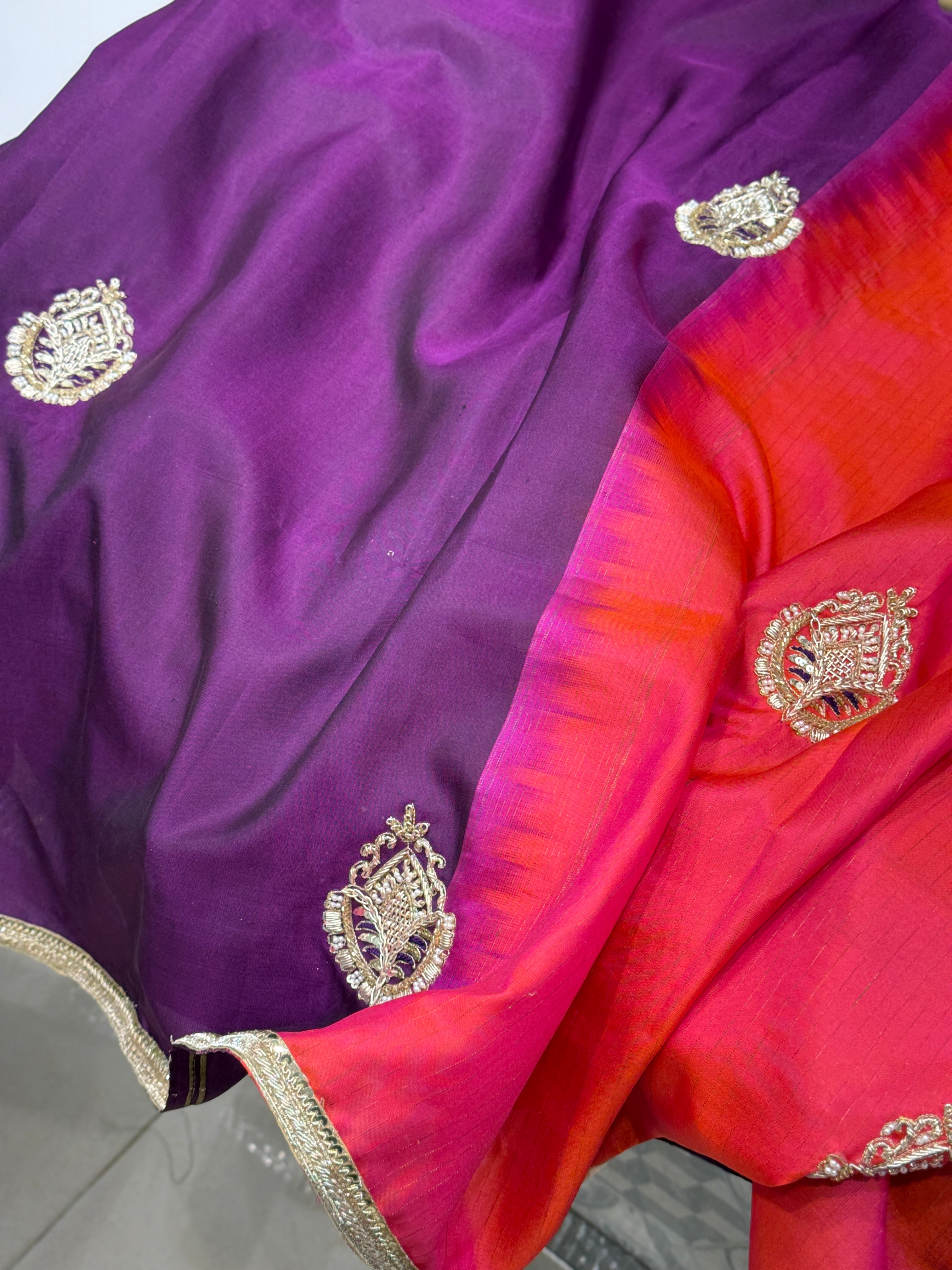 Violet Kanjivaram Soft Silk Zardosi Butta Saree