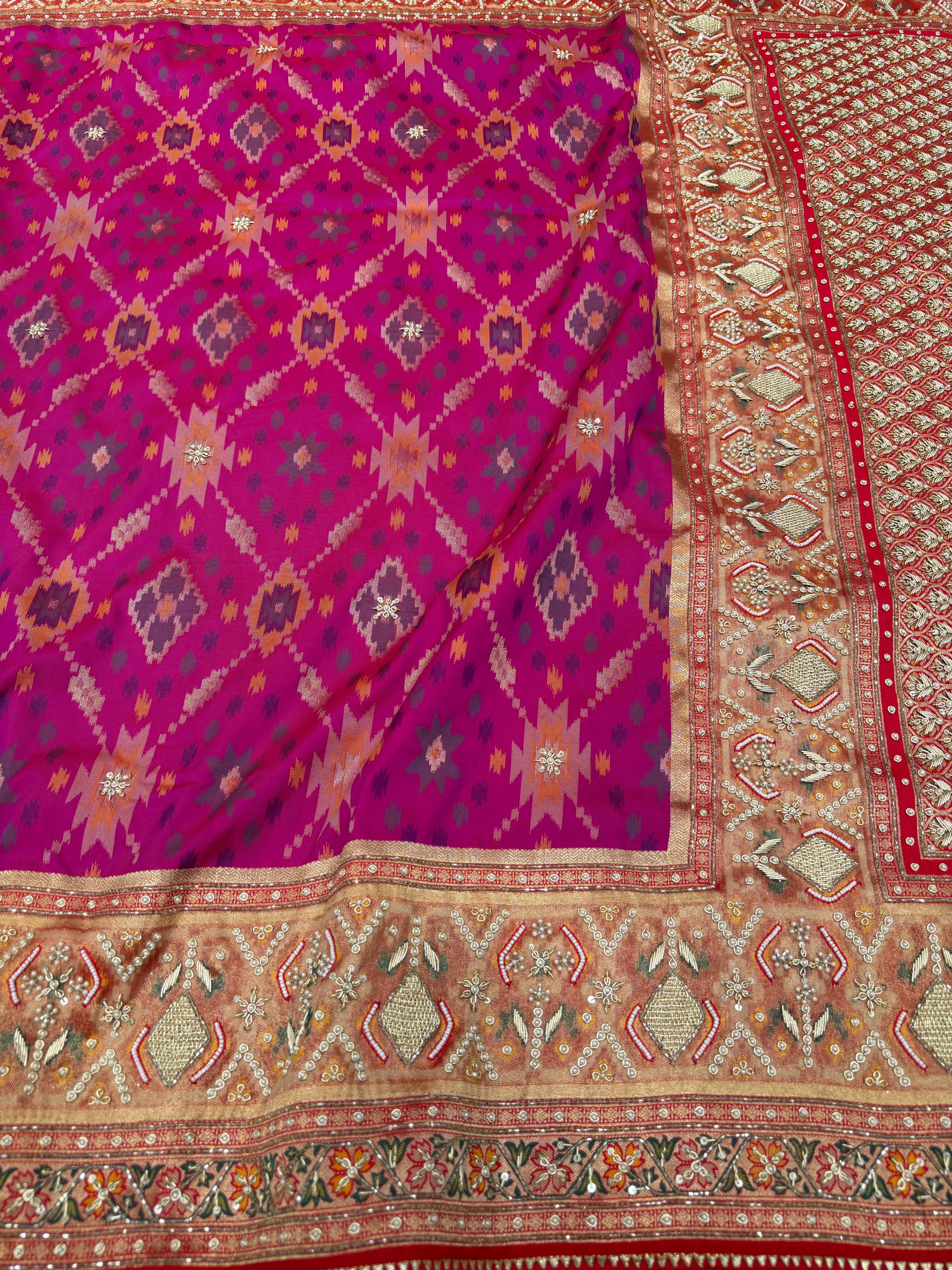 Wine Patola Zardosi Hand Embroidery Saree