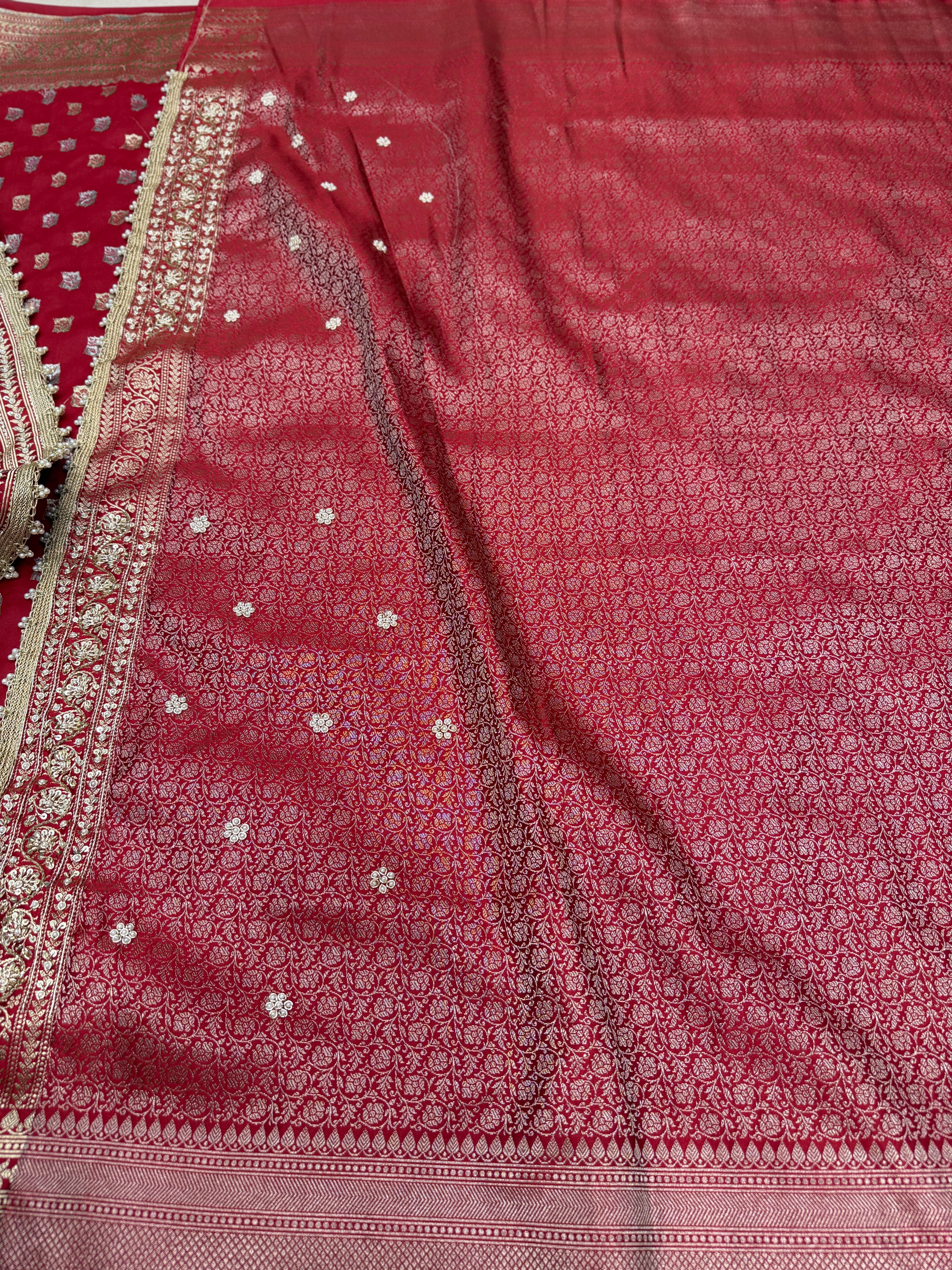 Maroon Banarasi Sona Roopa Buttis Zardosi Hand Embroidery Saree