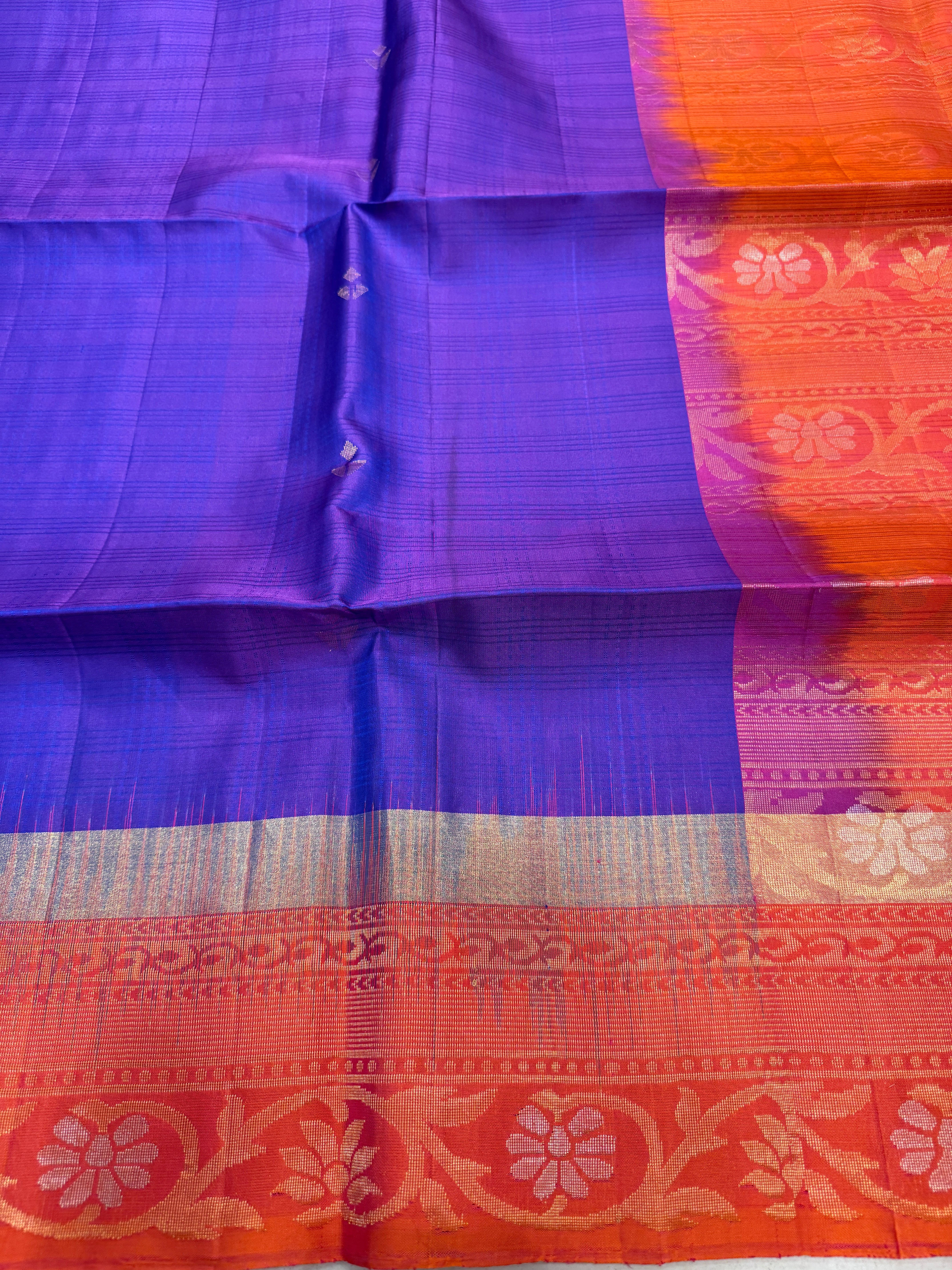 Purple Orange Small Buttis Handloom Kanchipuram Pure Silk Saree