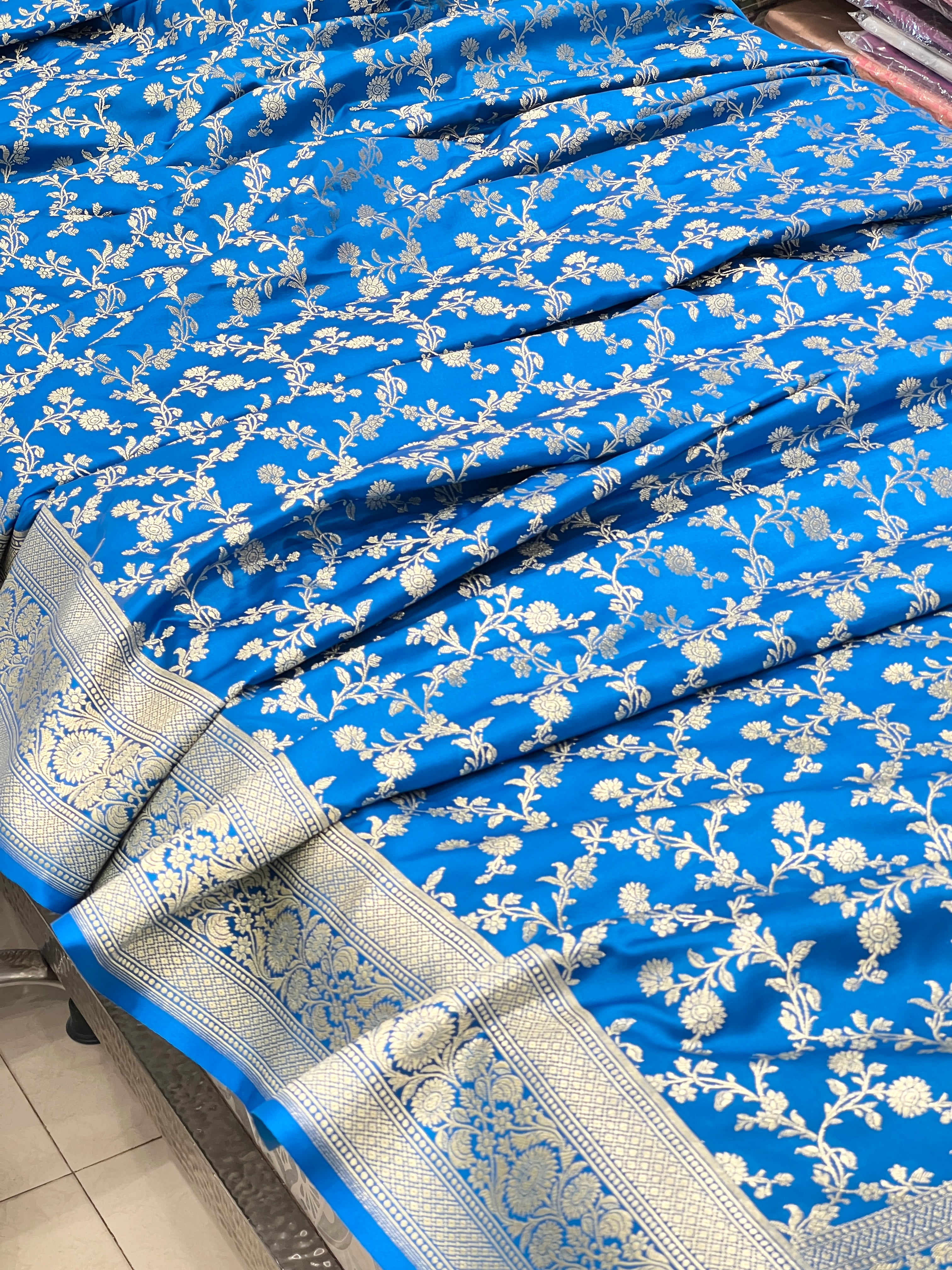Blue Banarasi Silk Floral Jaal Saree