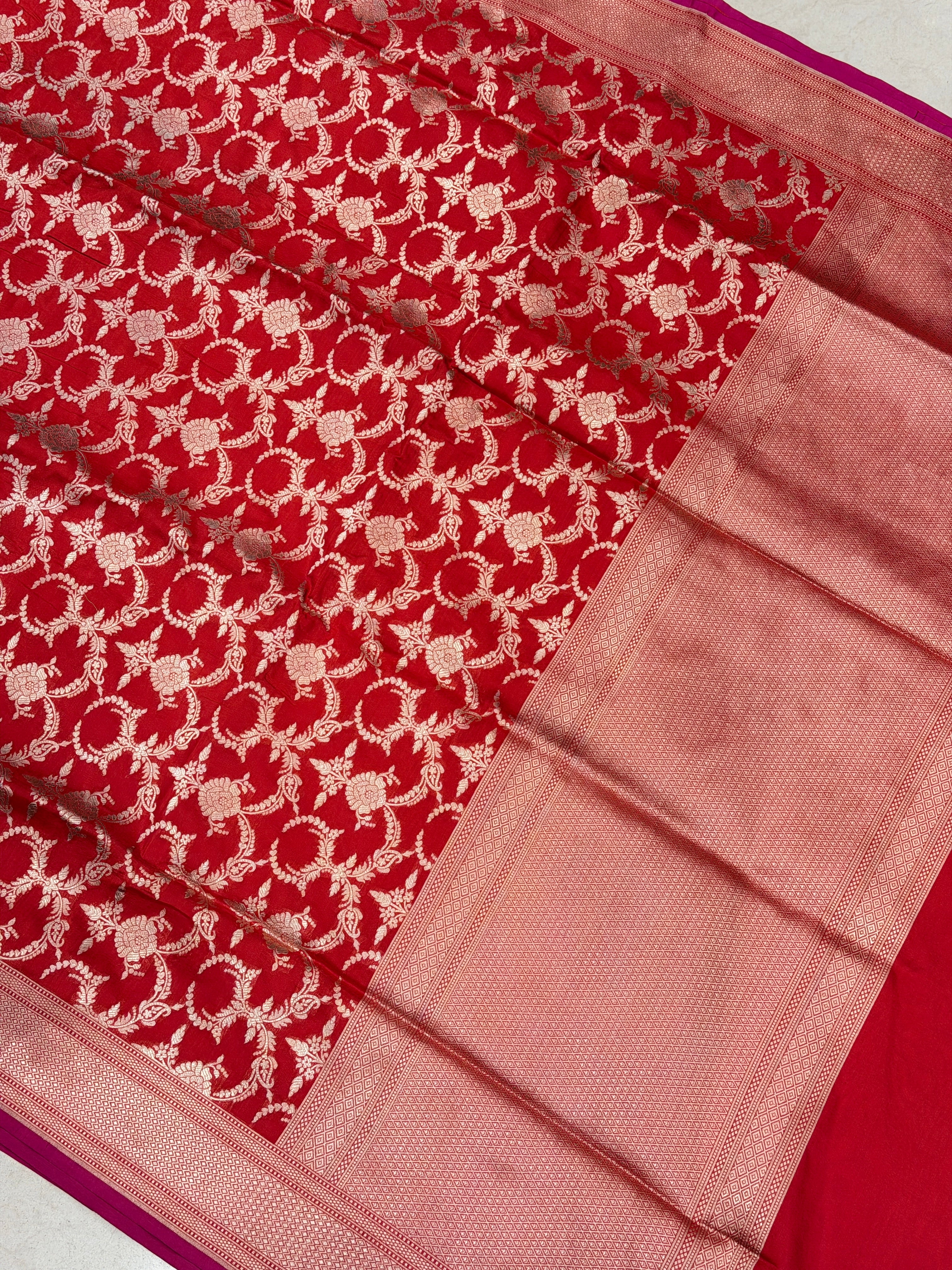 Cross Red Banarasi Jaal Katan Silk Handloom Saree