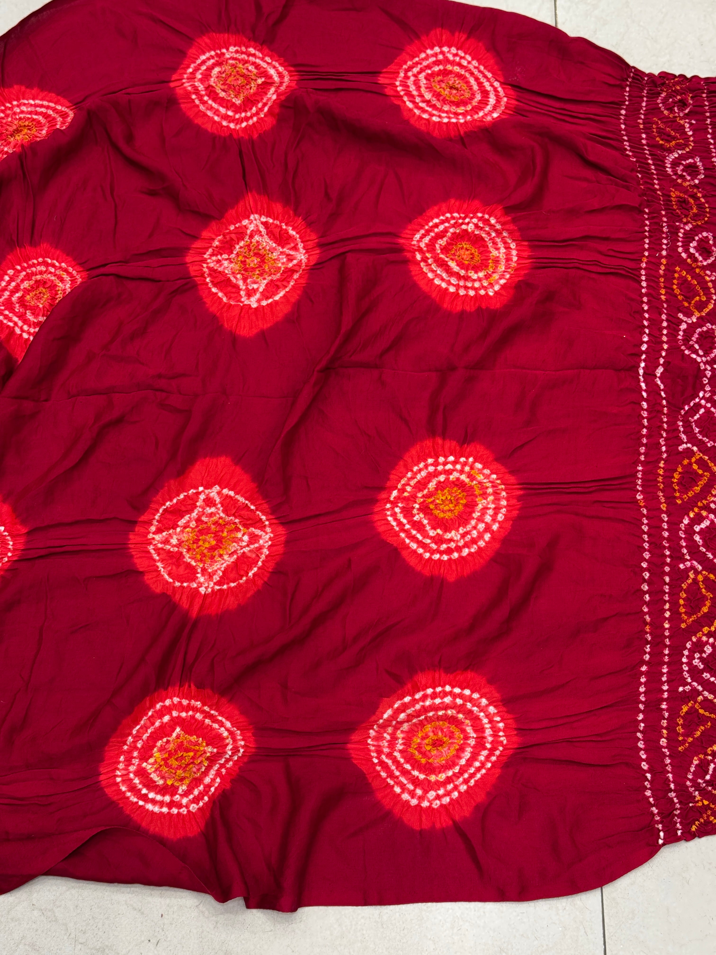 Maroon Gajji Silk Bandhej Bandhini Saree