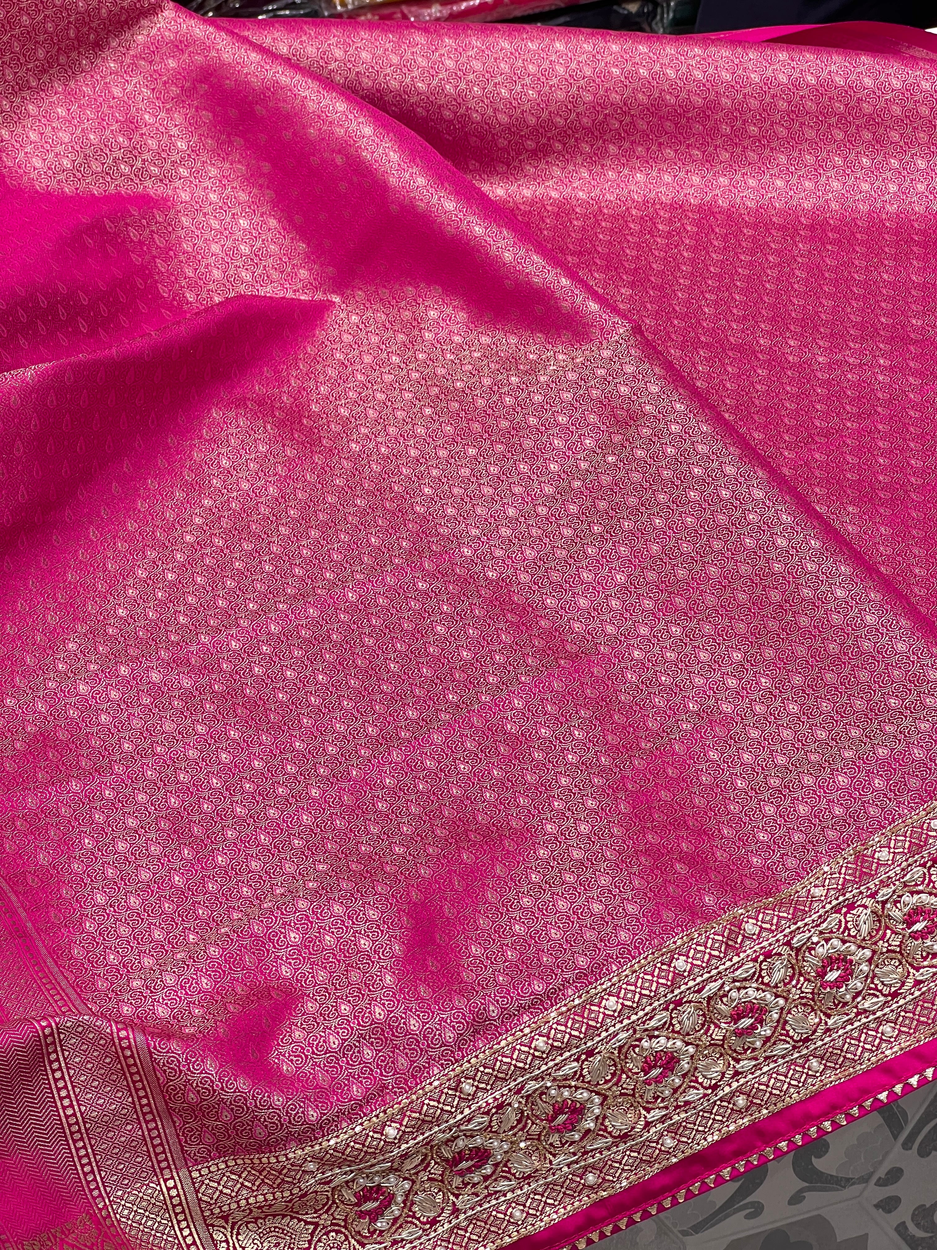 Rani Banarasi Silk Resham Embroidery Saree