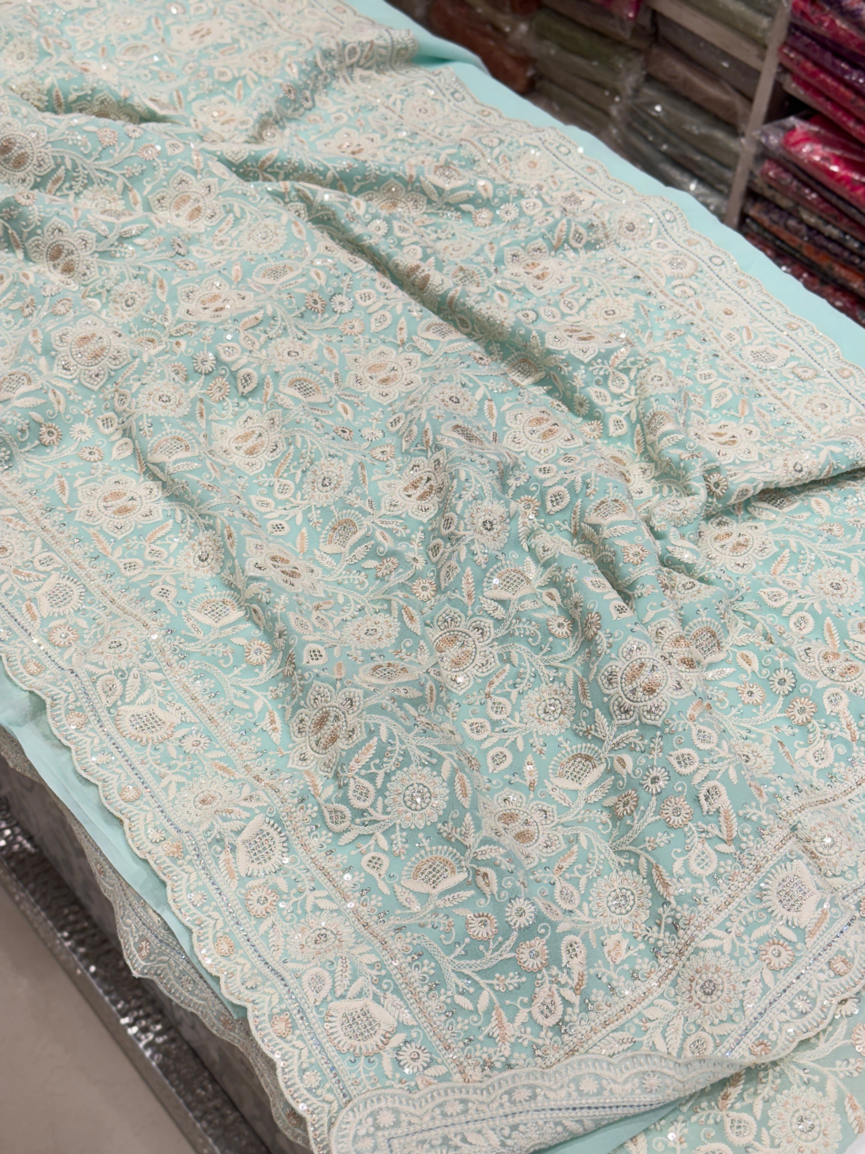 Blue Chikankari Small Scallop Design Saree
