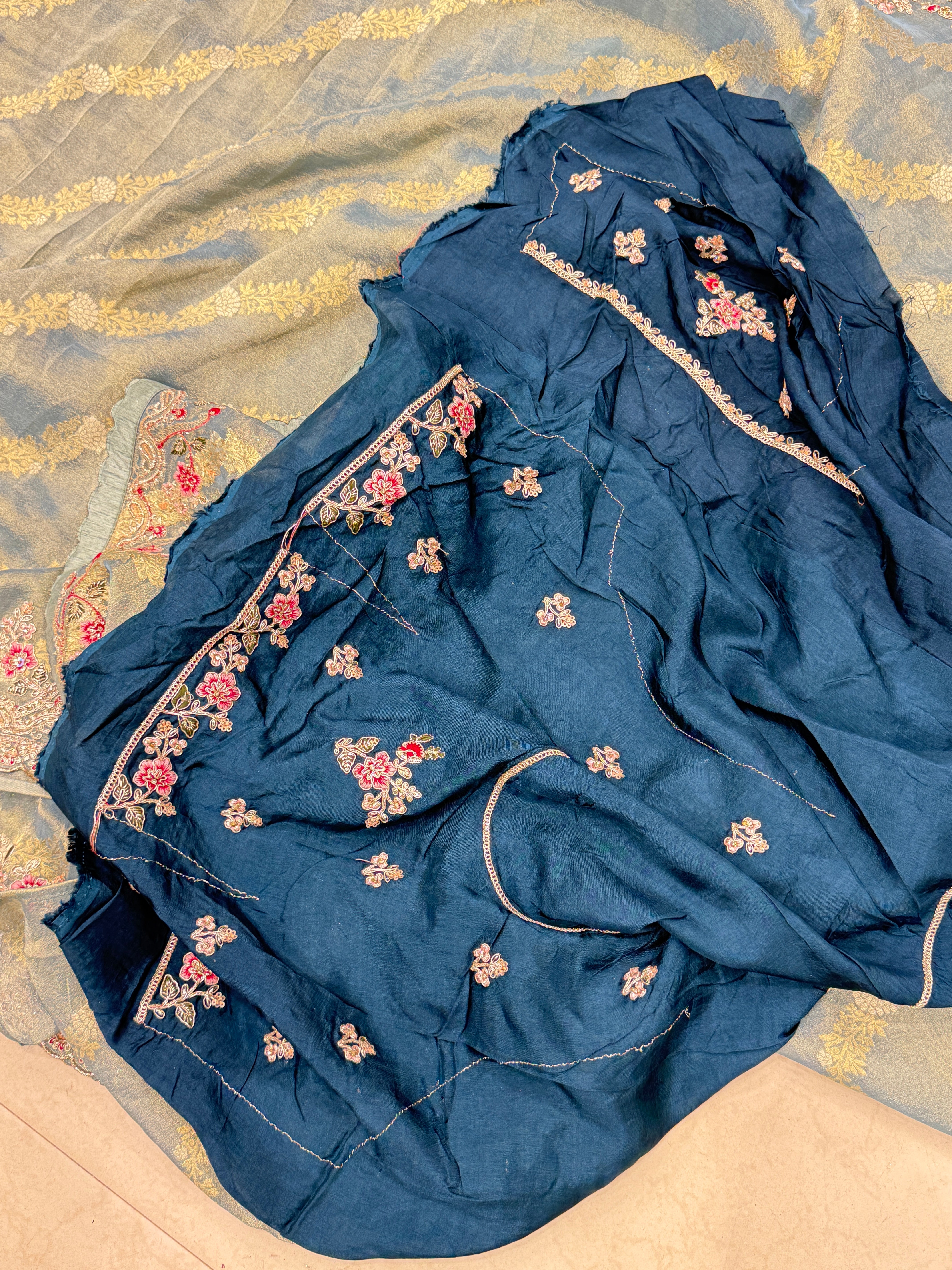 Sea Blue Tissue Weaved Resham Zari Embroidery Saree