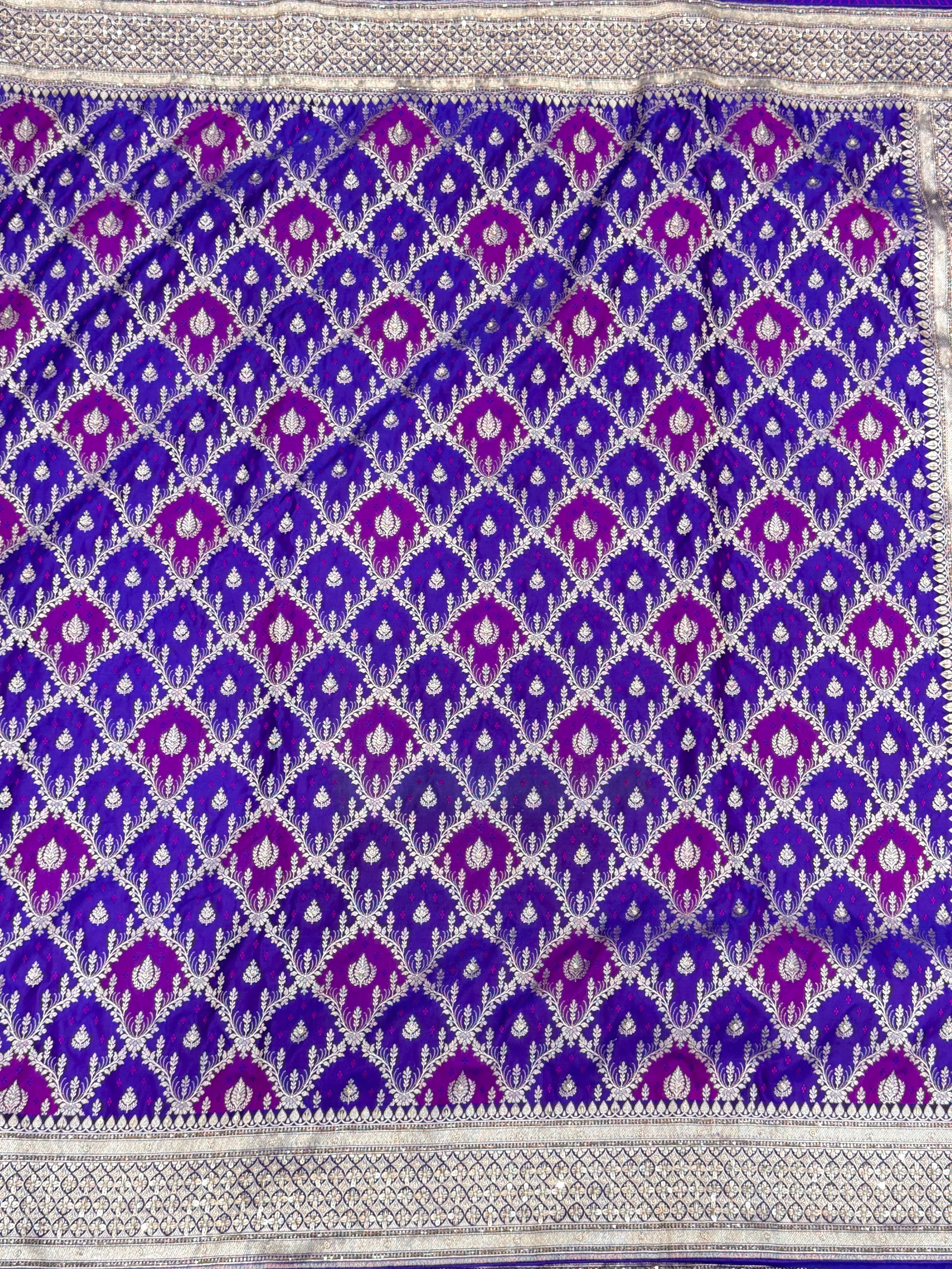 Purple Violet Rangakt Banarasi Silk Zardozi Hand Embroidery Saree