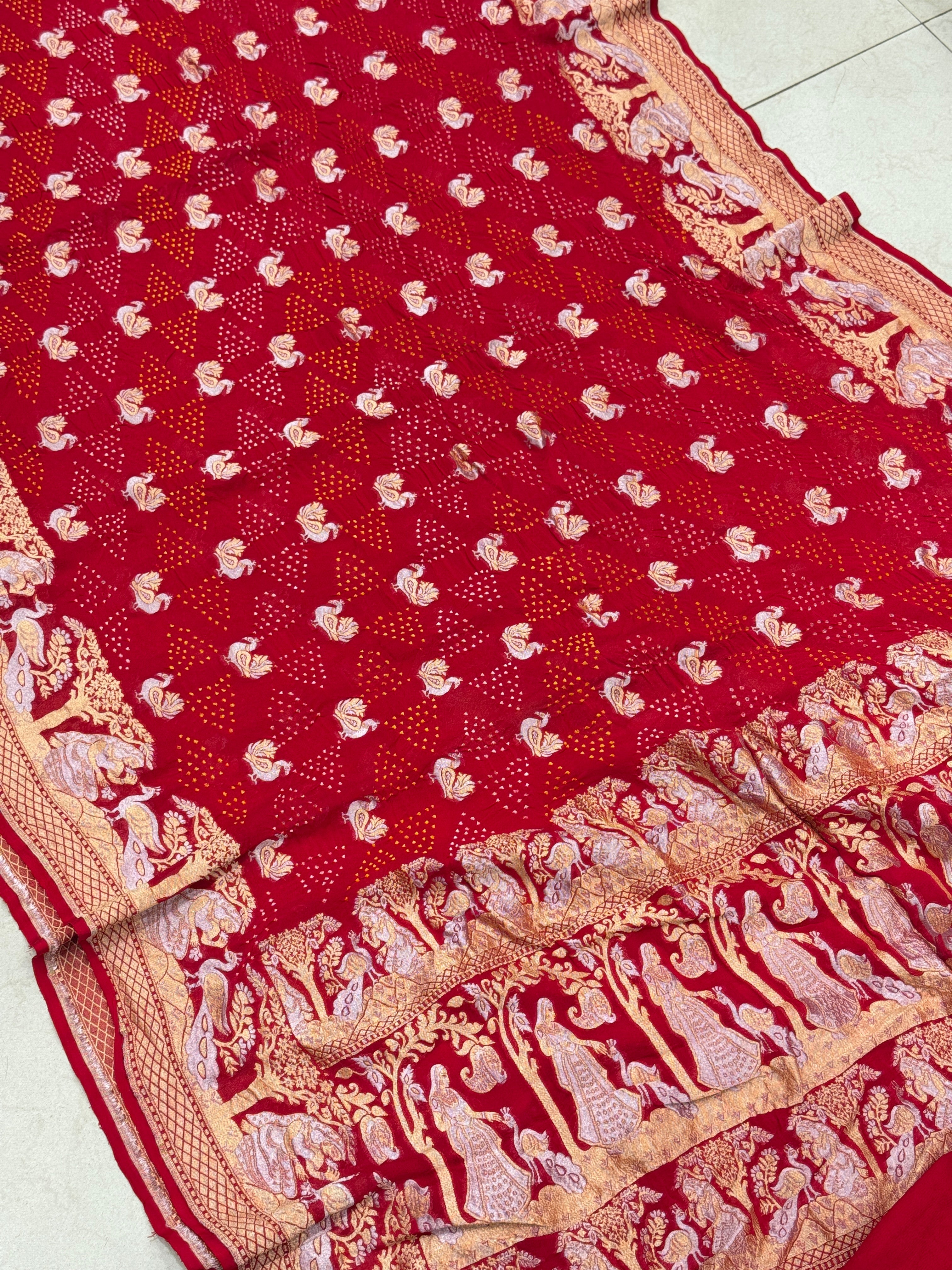 Red Sona Roopa Handmade Bandhej Saree