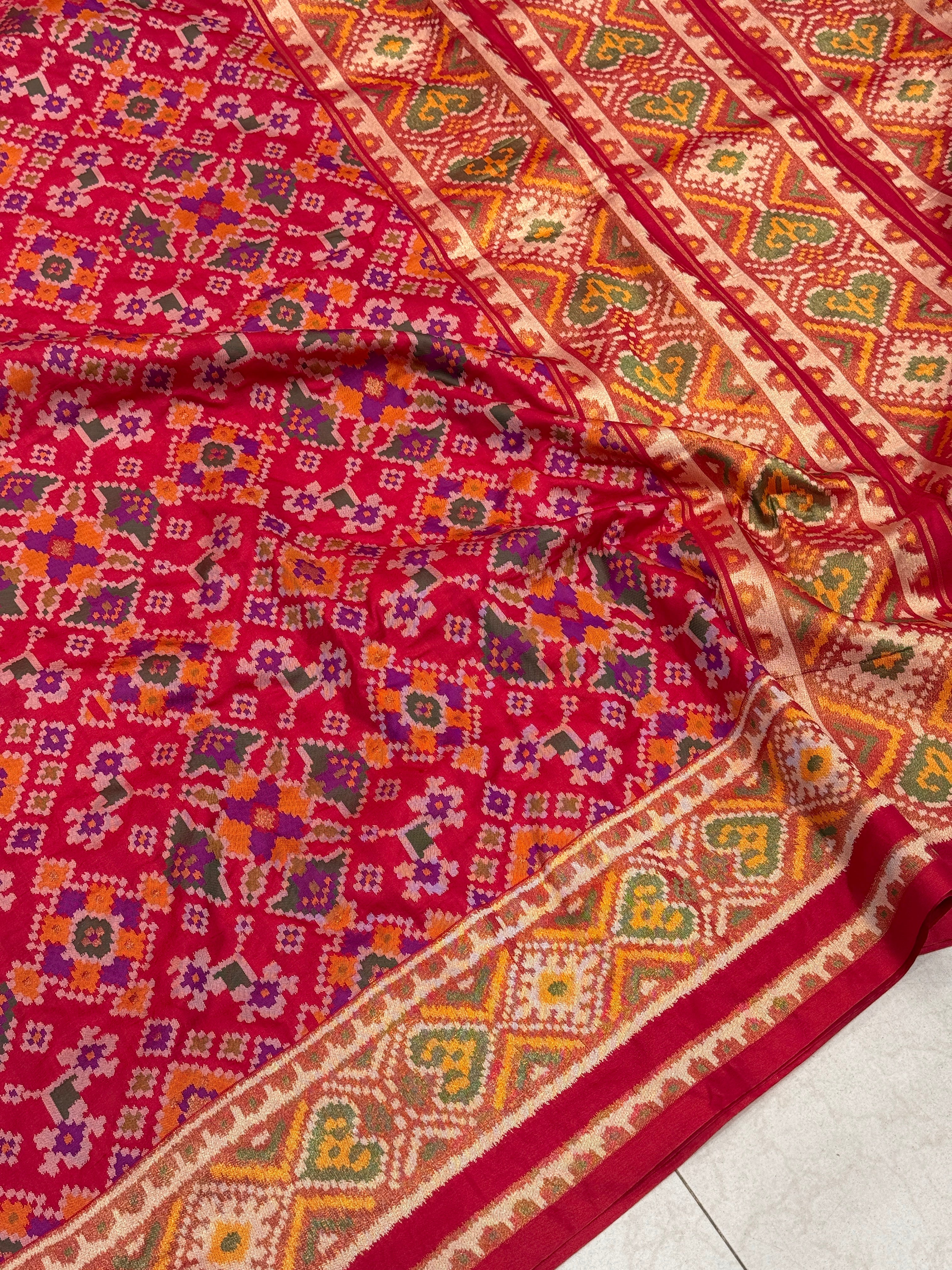 Red Ratan Bhat Semi Silk Weaved Patan Patola Saree