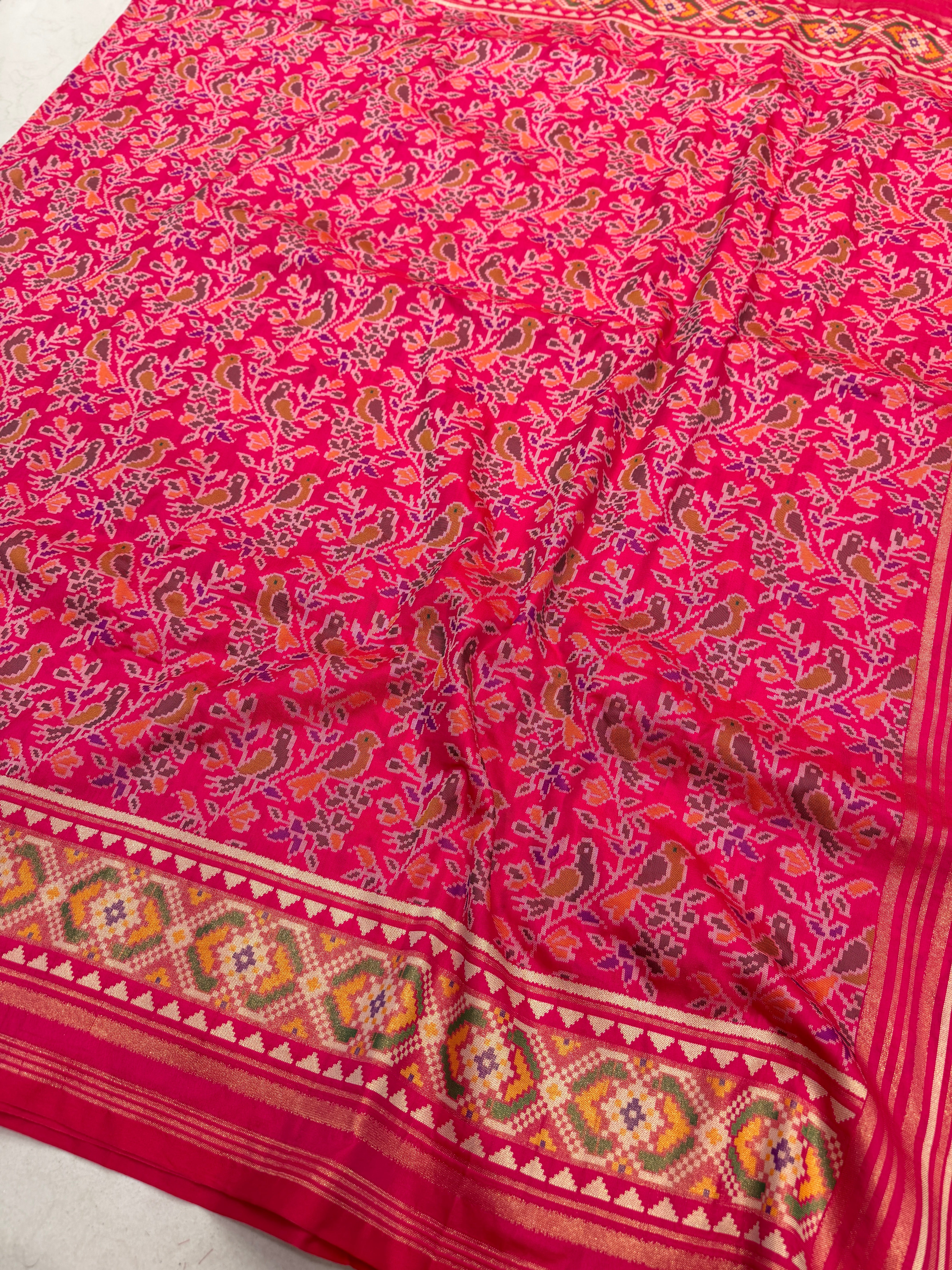 Rani Pink Popat Bhat Semi Silk Weaved Patan Patola Saree