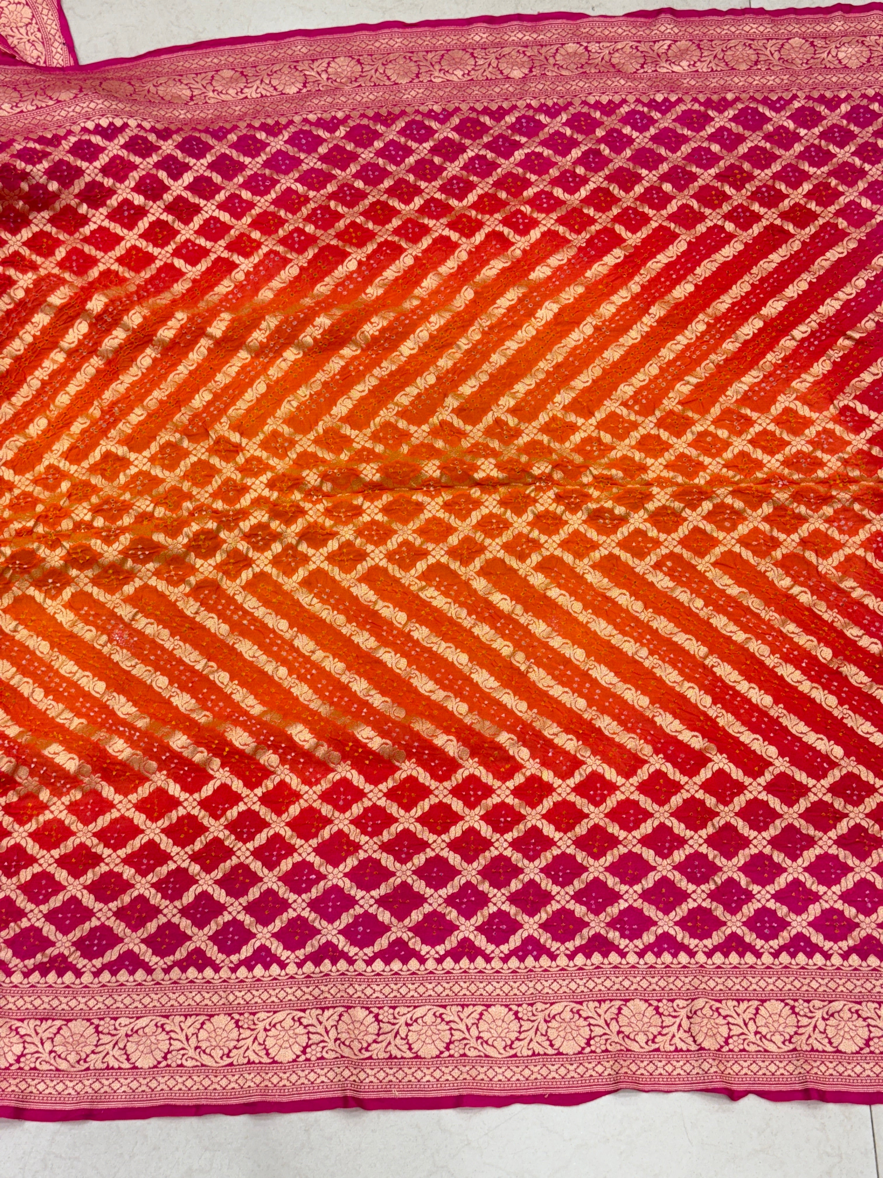 Orange Rani Shaded Bandhej Bandhini Saree