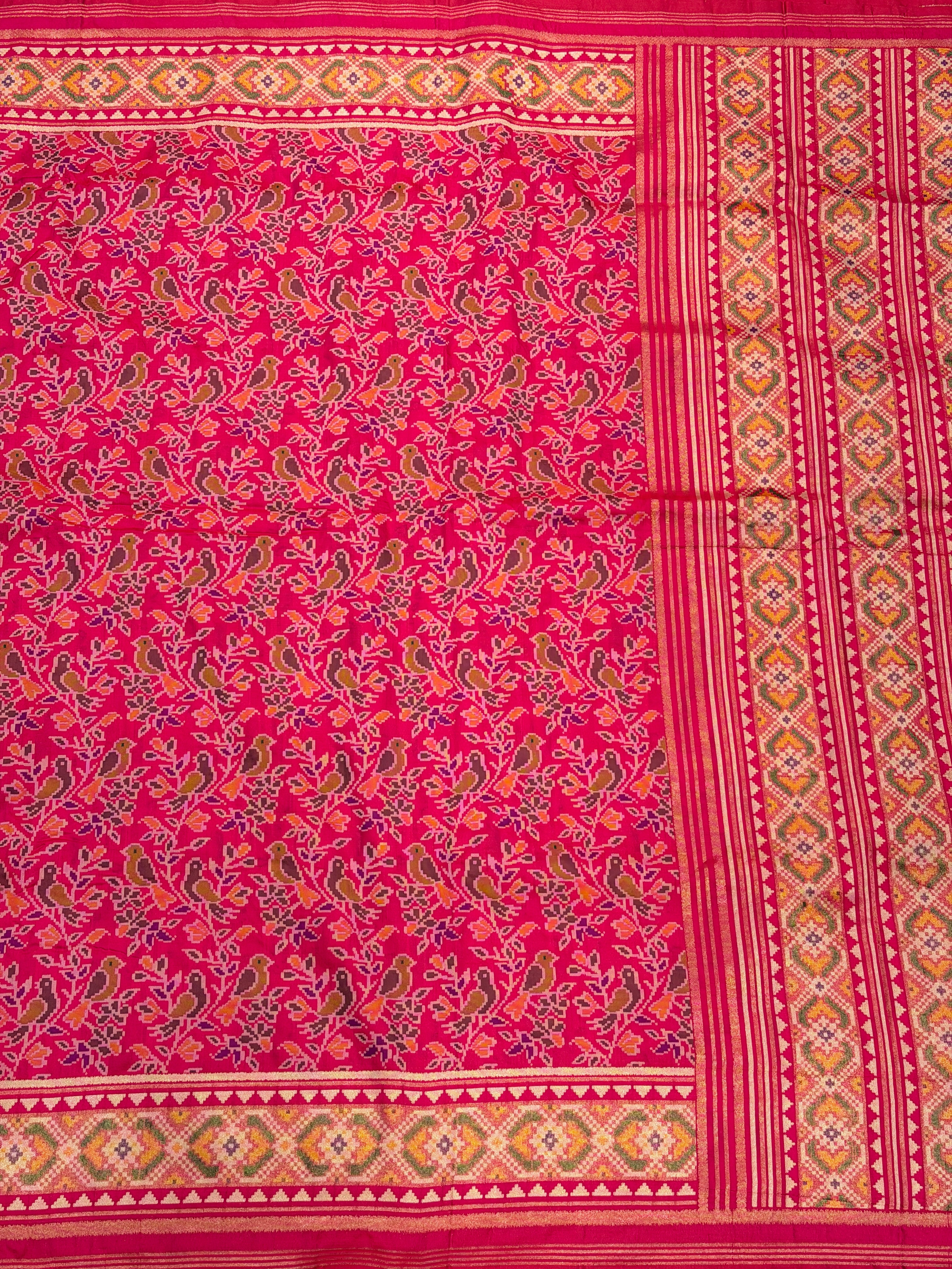 Rani Pink Popat Bhat Semi Silk Weaved Patan Patola Saree