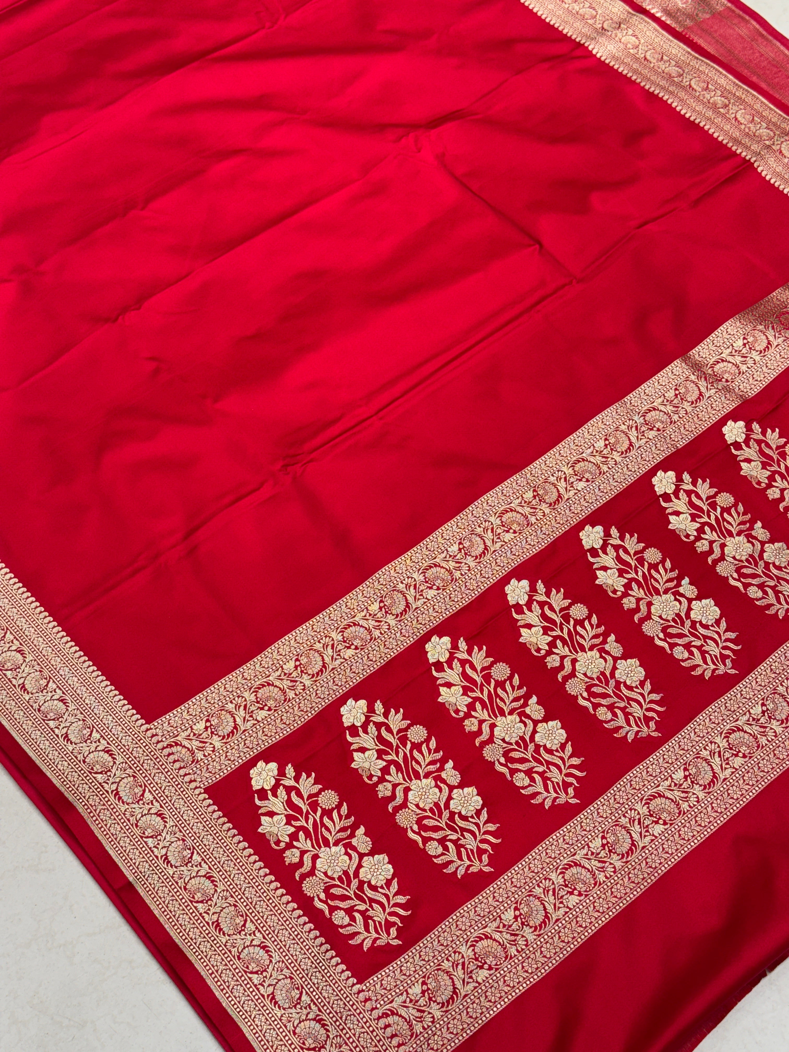 Red Banarasi Plain Body Border Saree