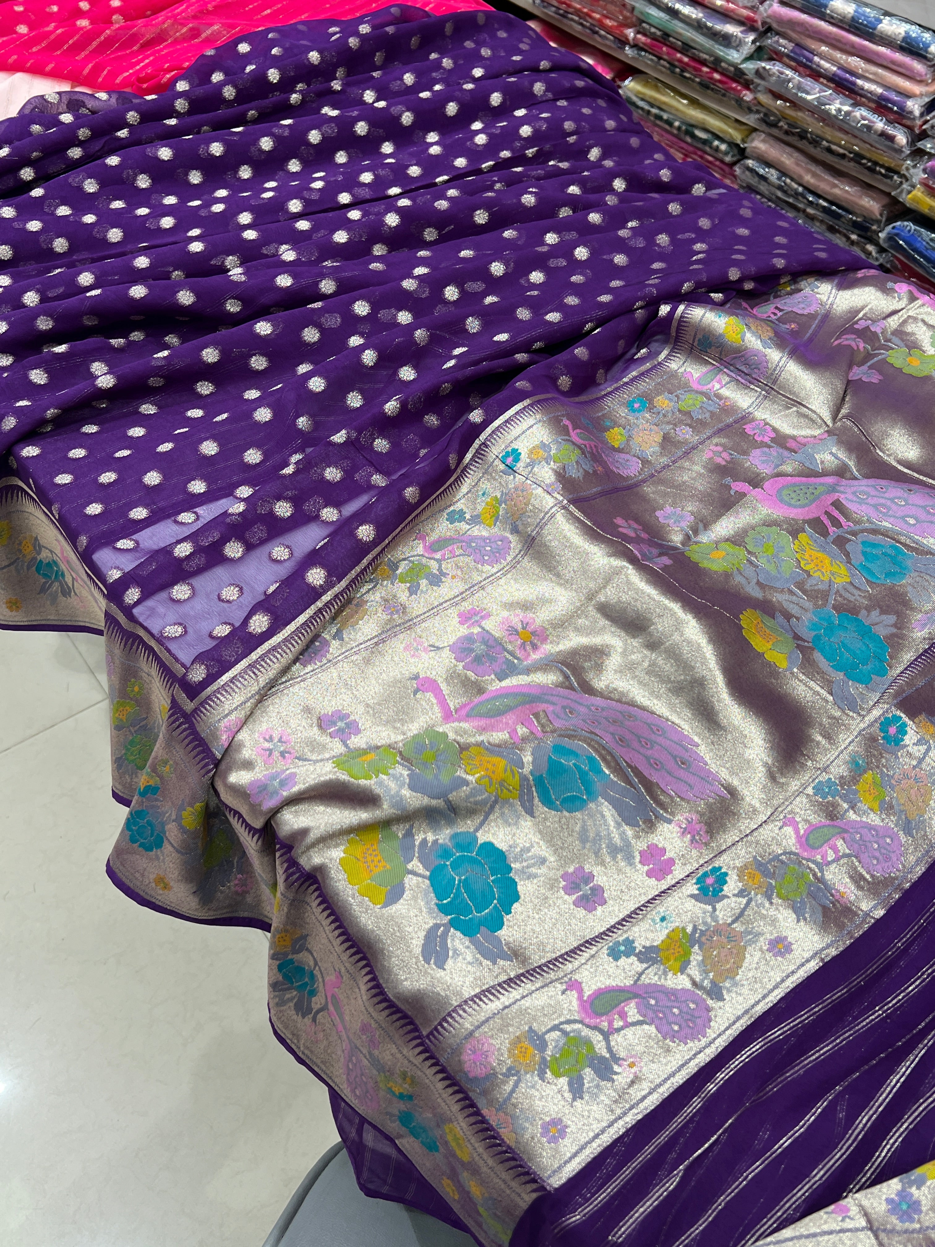 Violet Banaras Khaddi Georgette Paithani