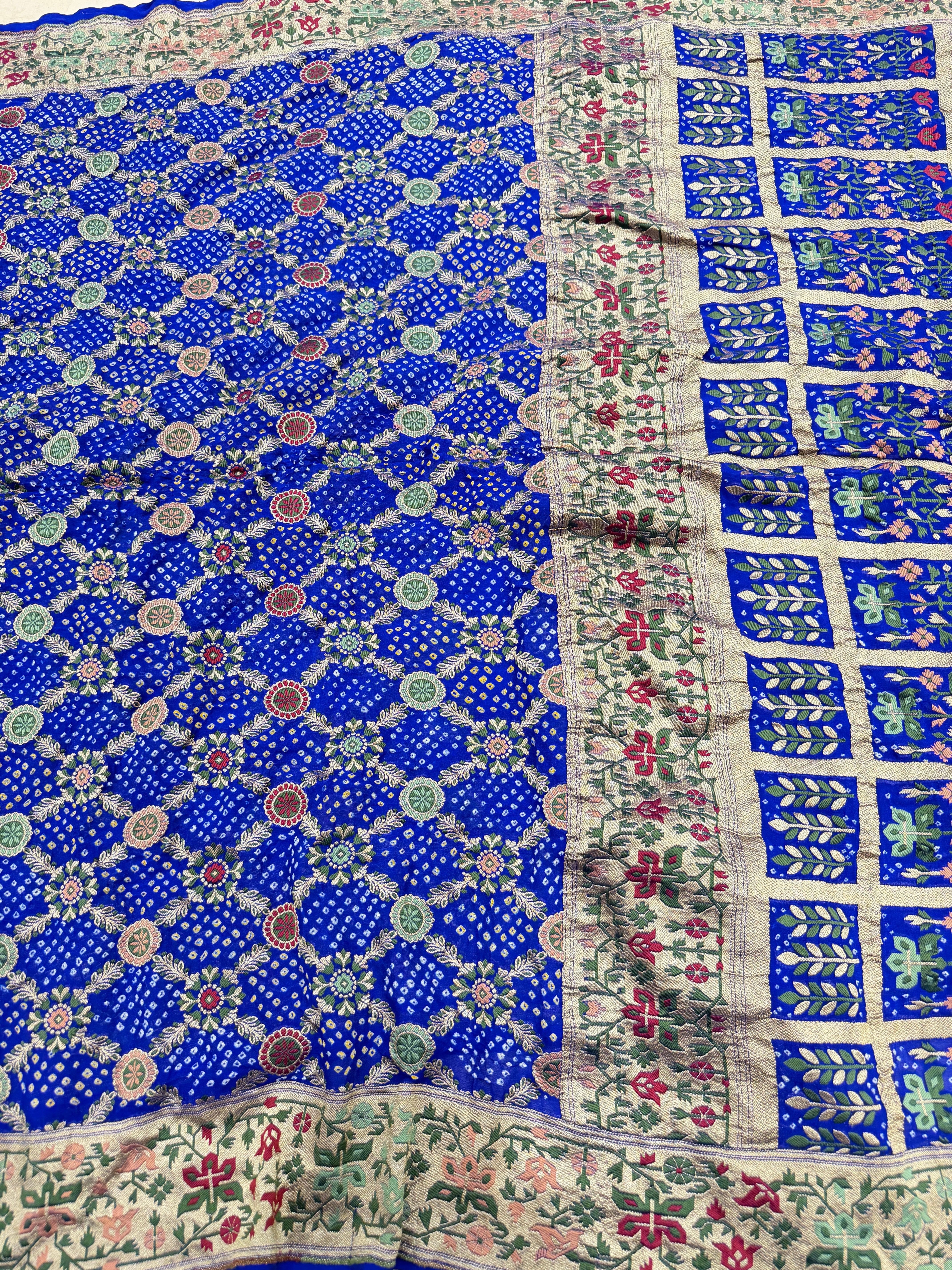 Blue Paithani Fusion Meenakari Rai Bandhej Saree
