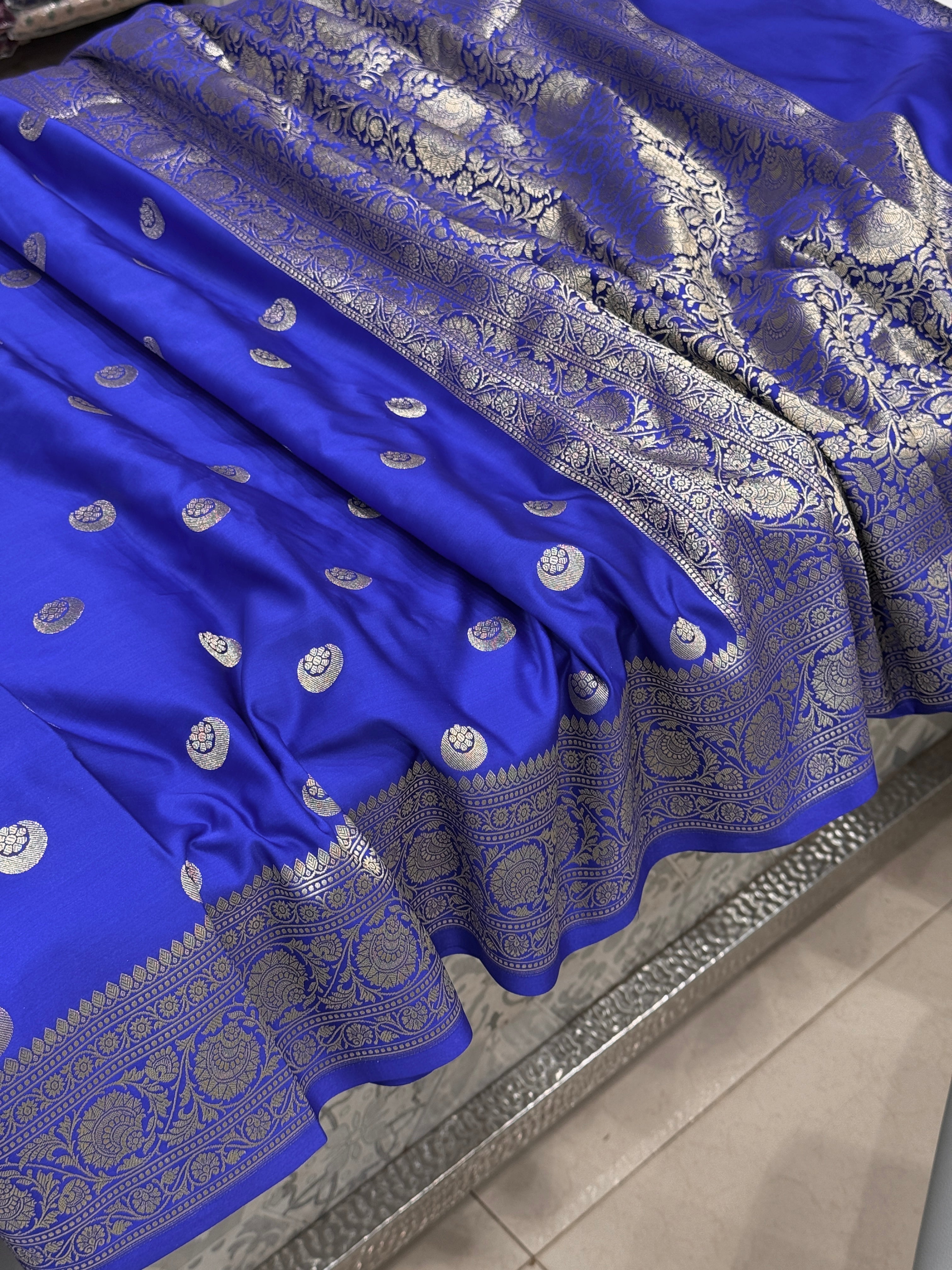 Blue Banarasi Chand Butti Saree