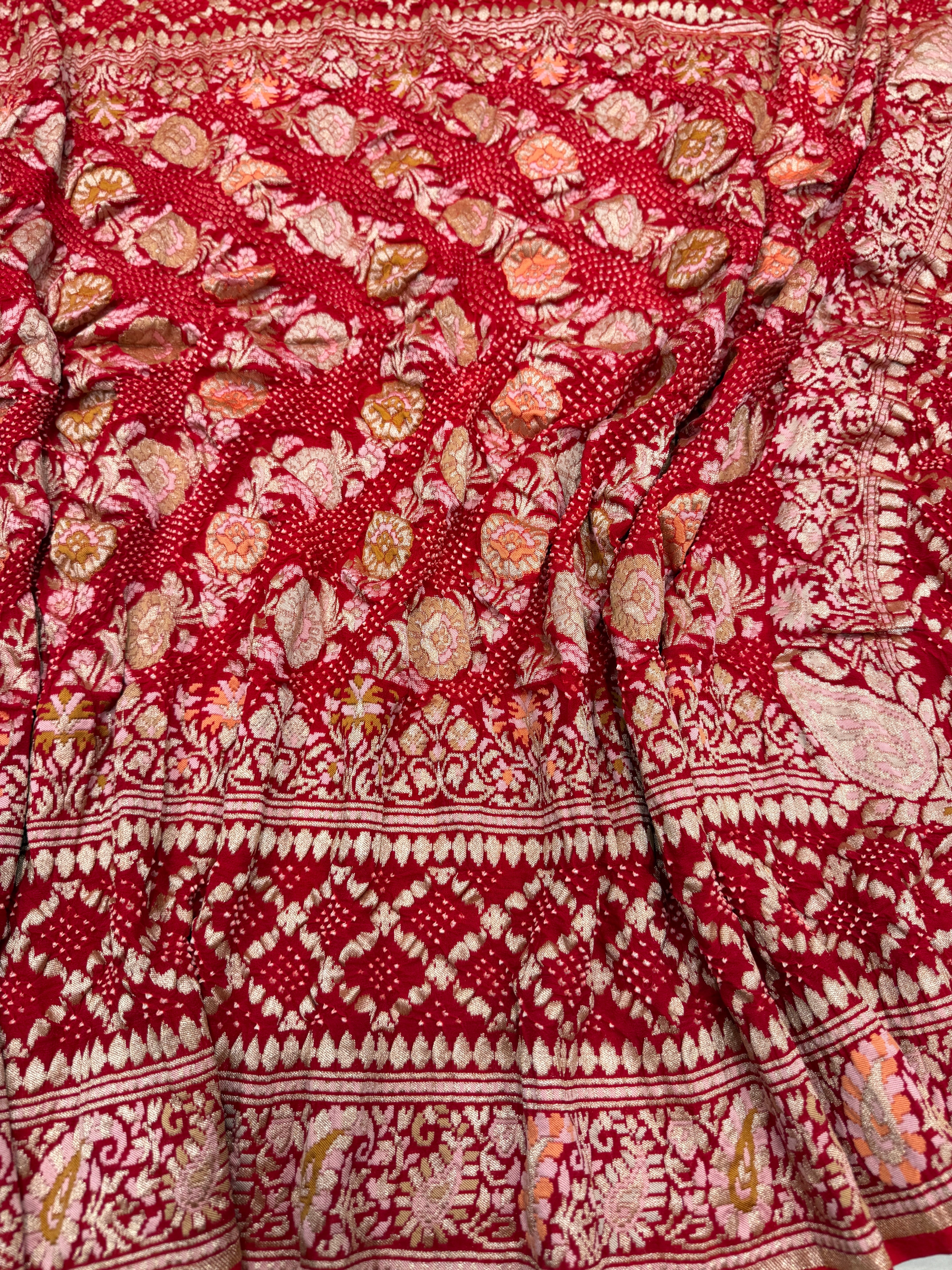 Red Double Border Meenakari Rai Bandhej Georgette Bandhini Saree