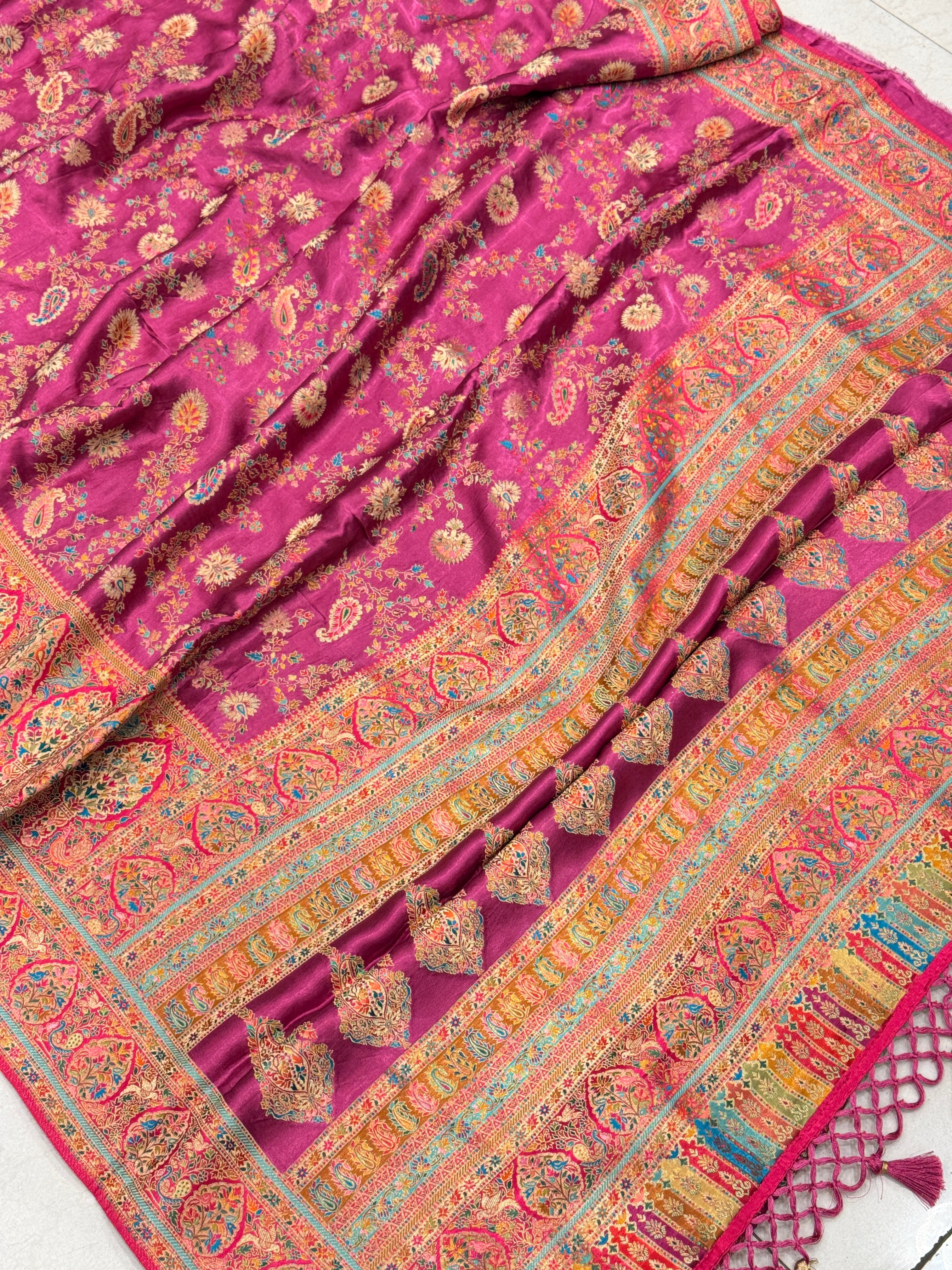 Rasberry Pink Banarasi Modal Rangkat Meenakari Jaal Big Border Saree
