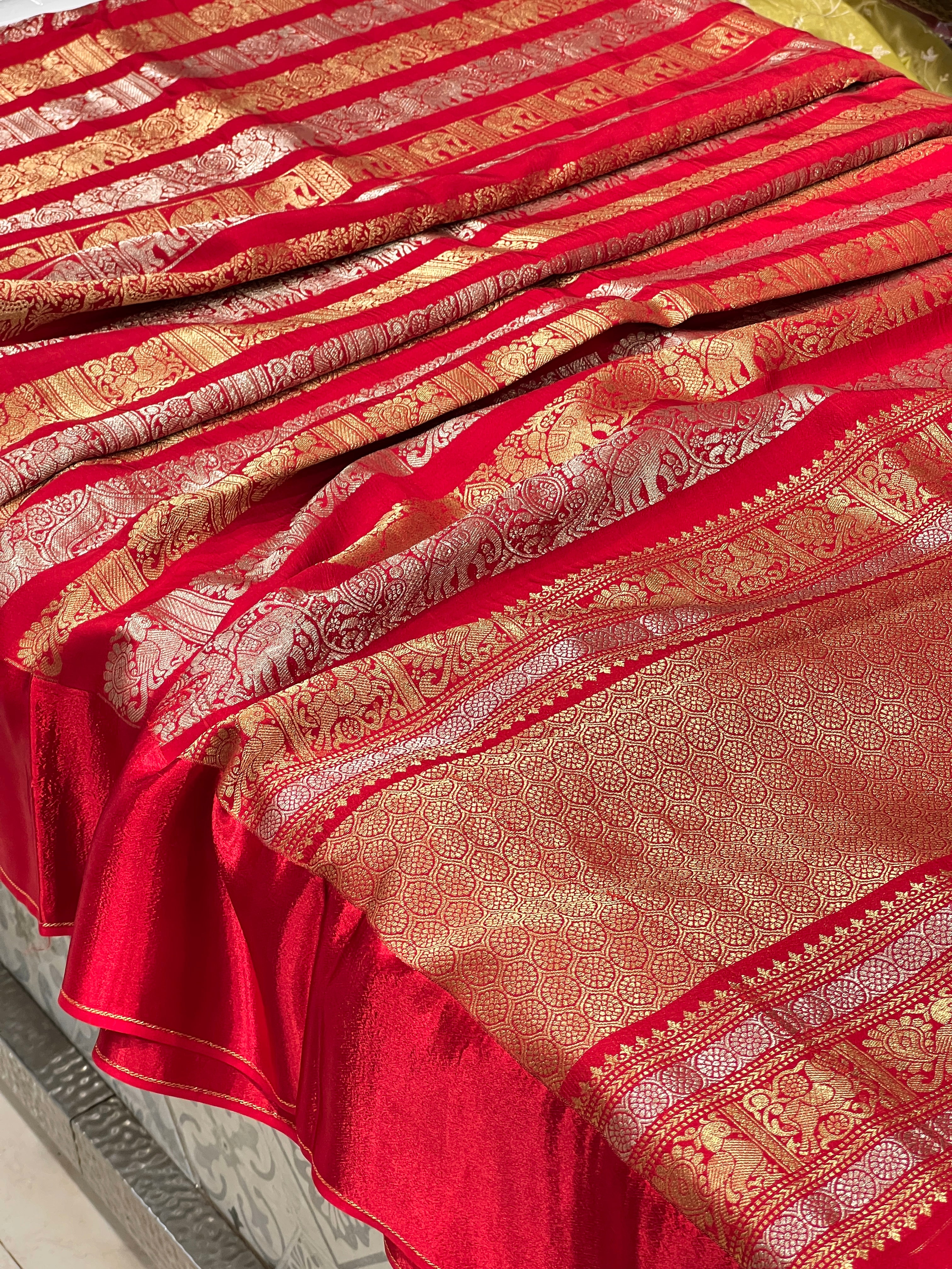 Red Nita Ambani Inspired Banarasi Contemporary Saree