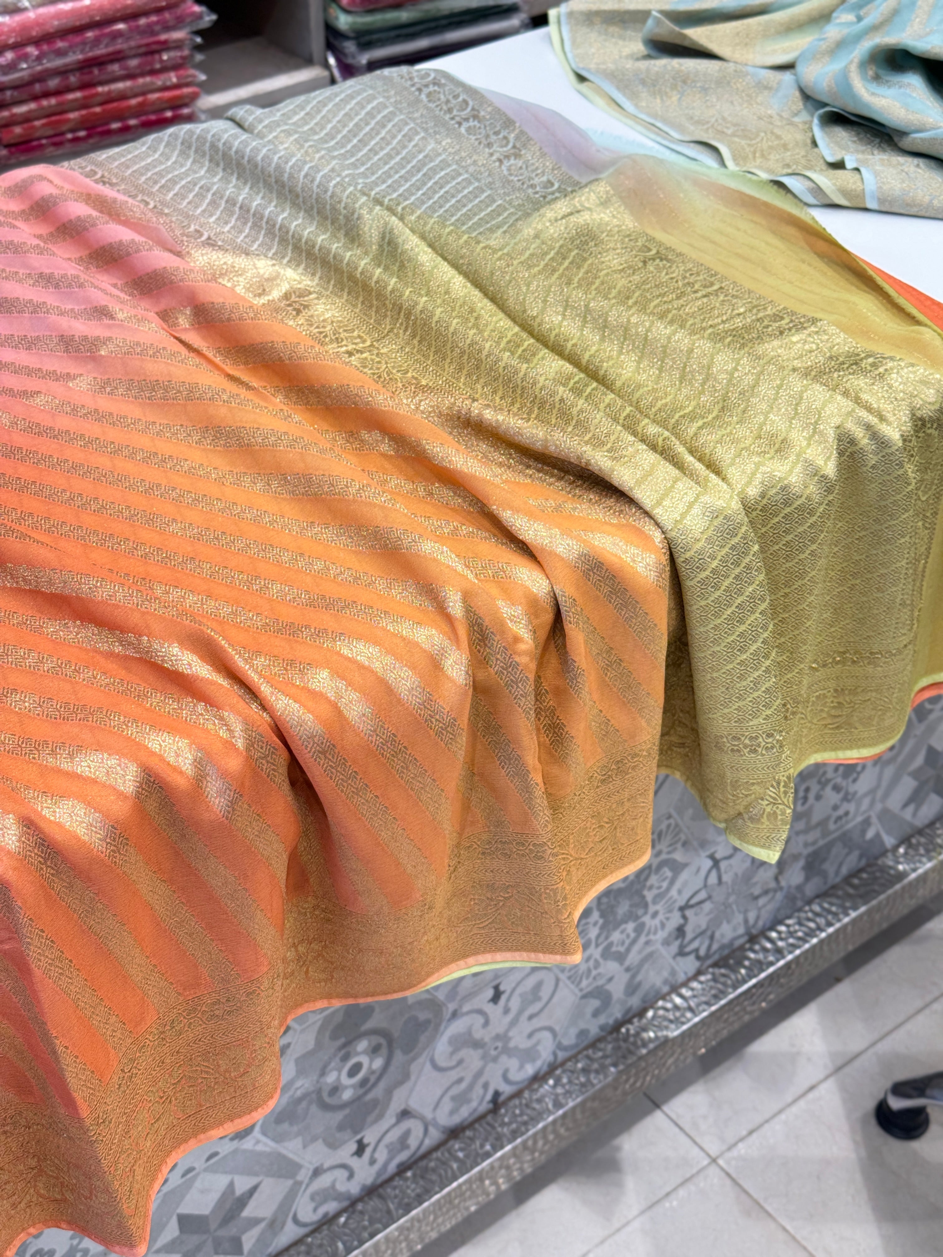 Six Shaded Banarasi Khaddi Georgette Leheriya