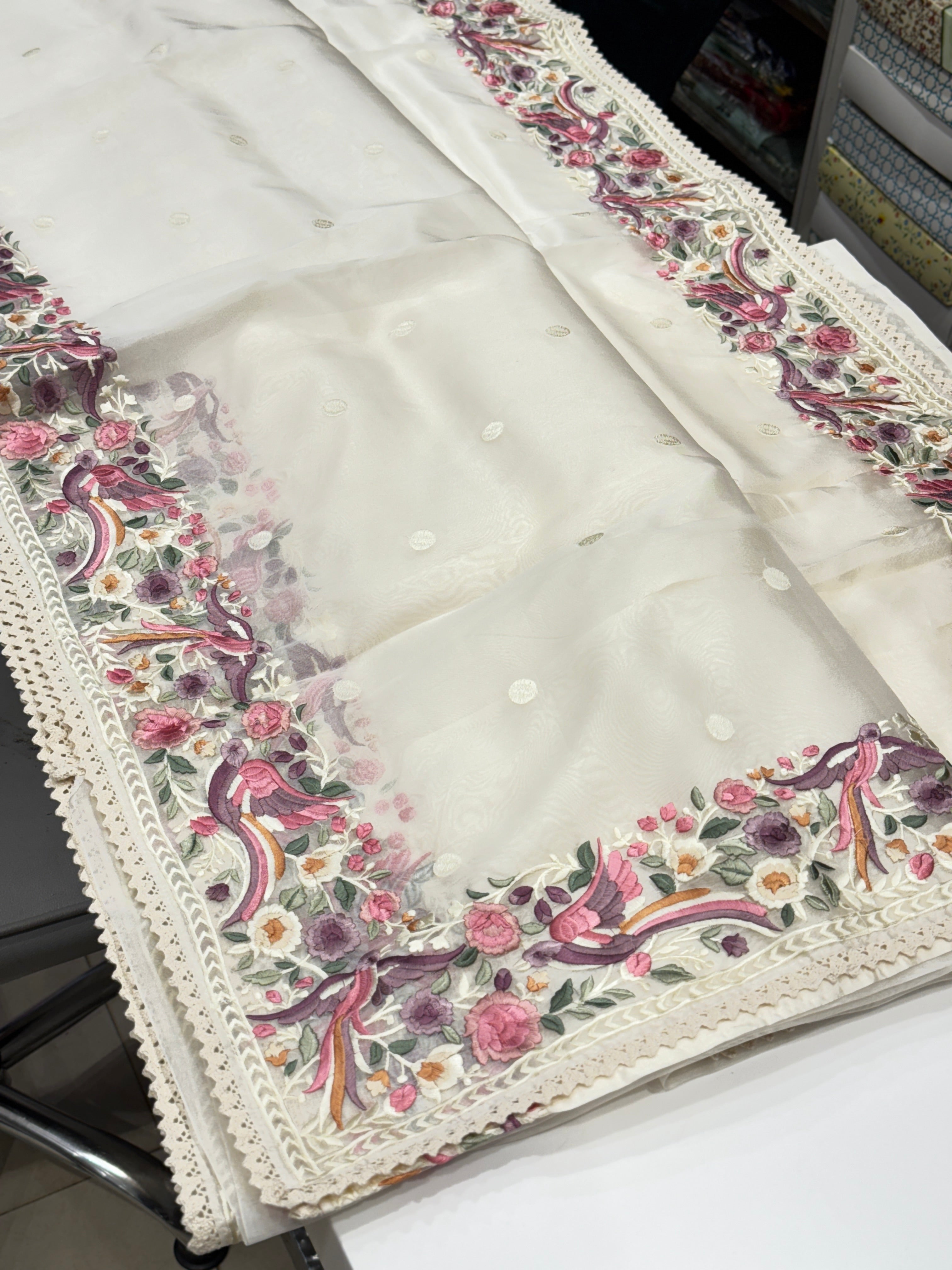 White Organza Parsi Gara Saree