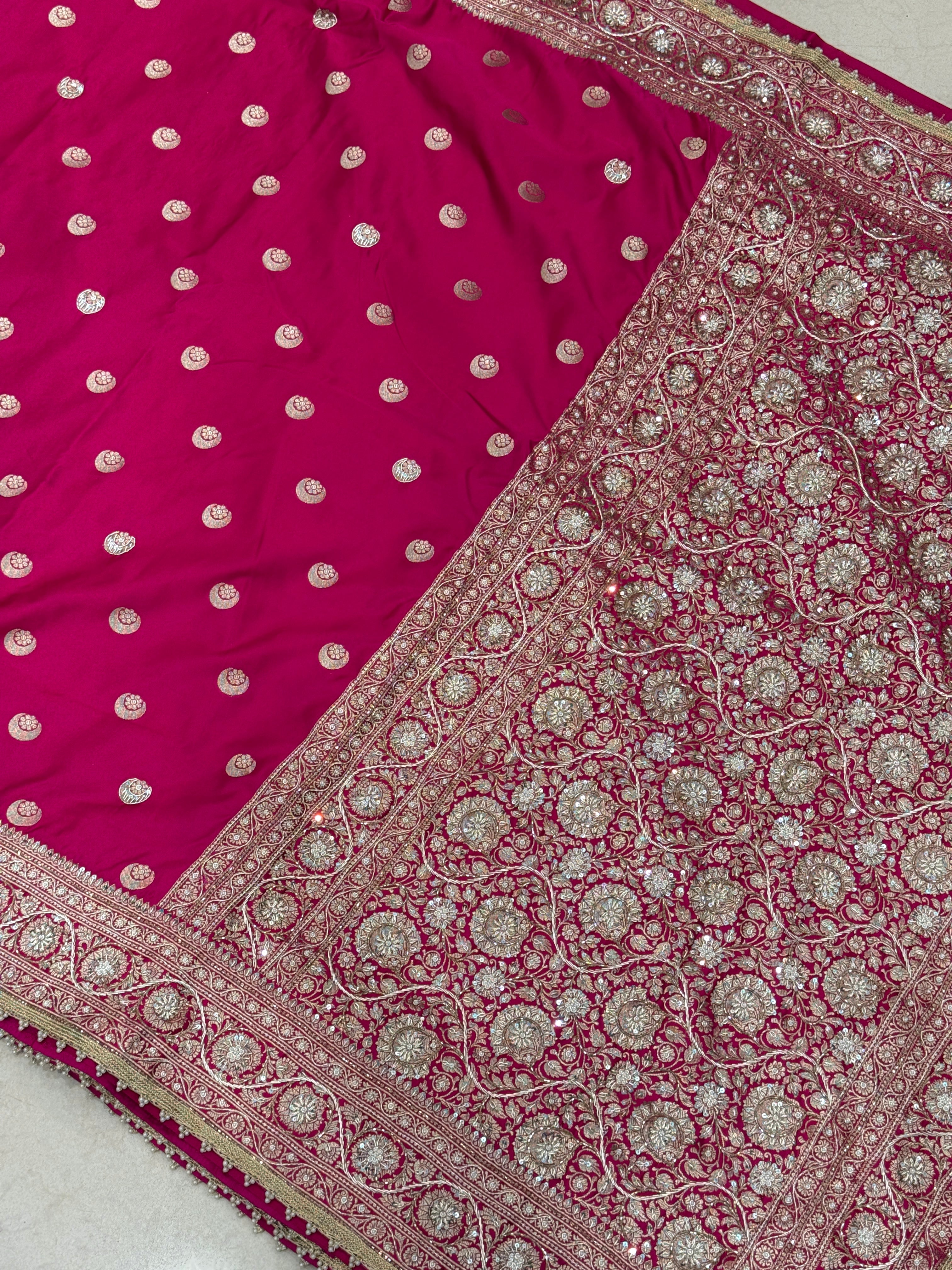 Rani Banarasi Chand Buttis Zardosi Hand Embroidery Saree