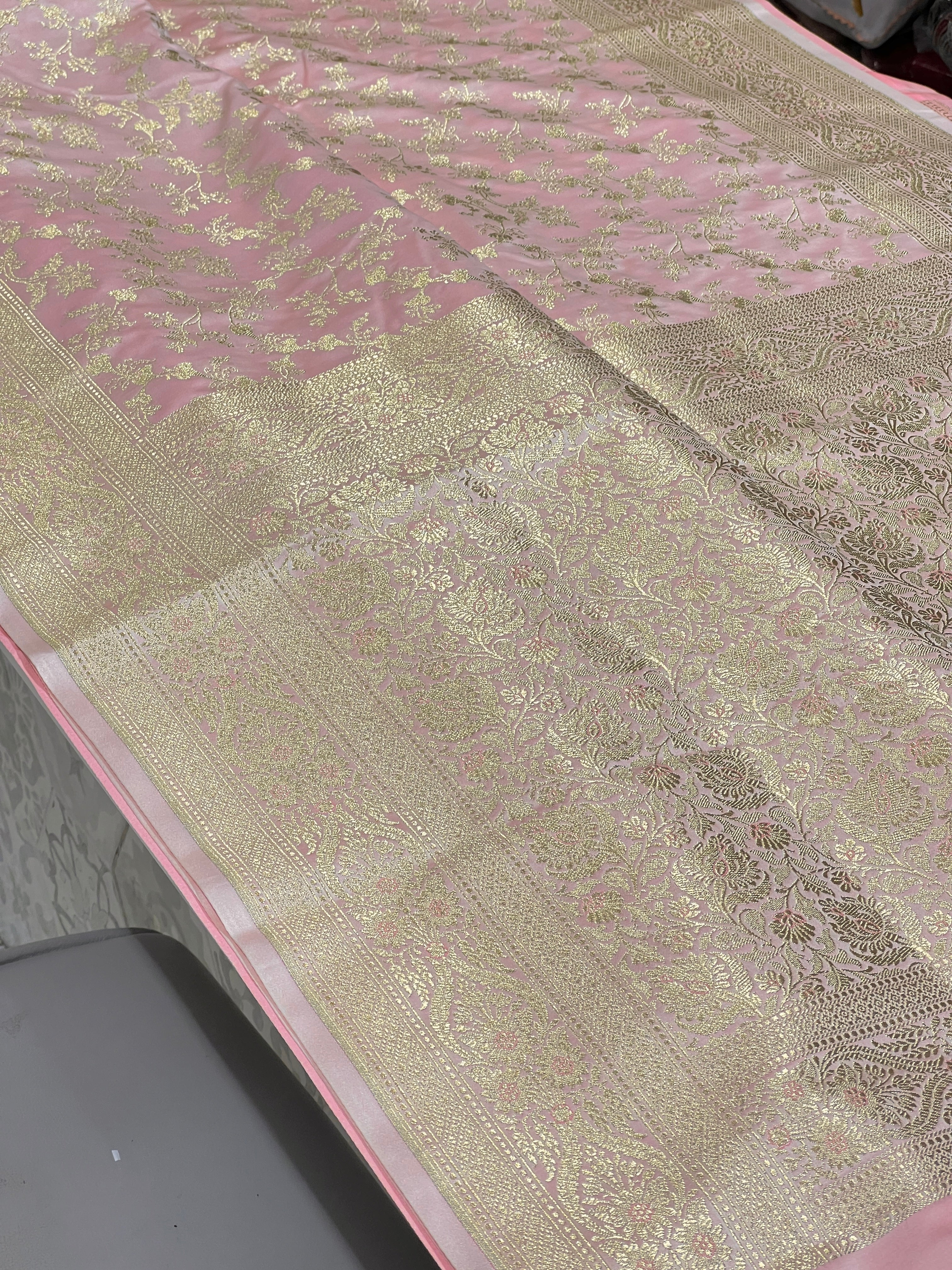 Pink Banarasi Silk Bloom Border Saree