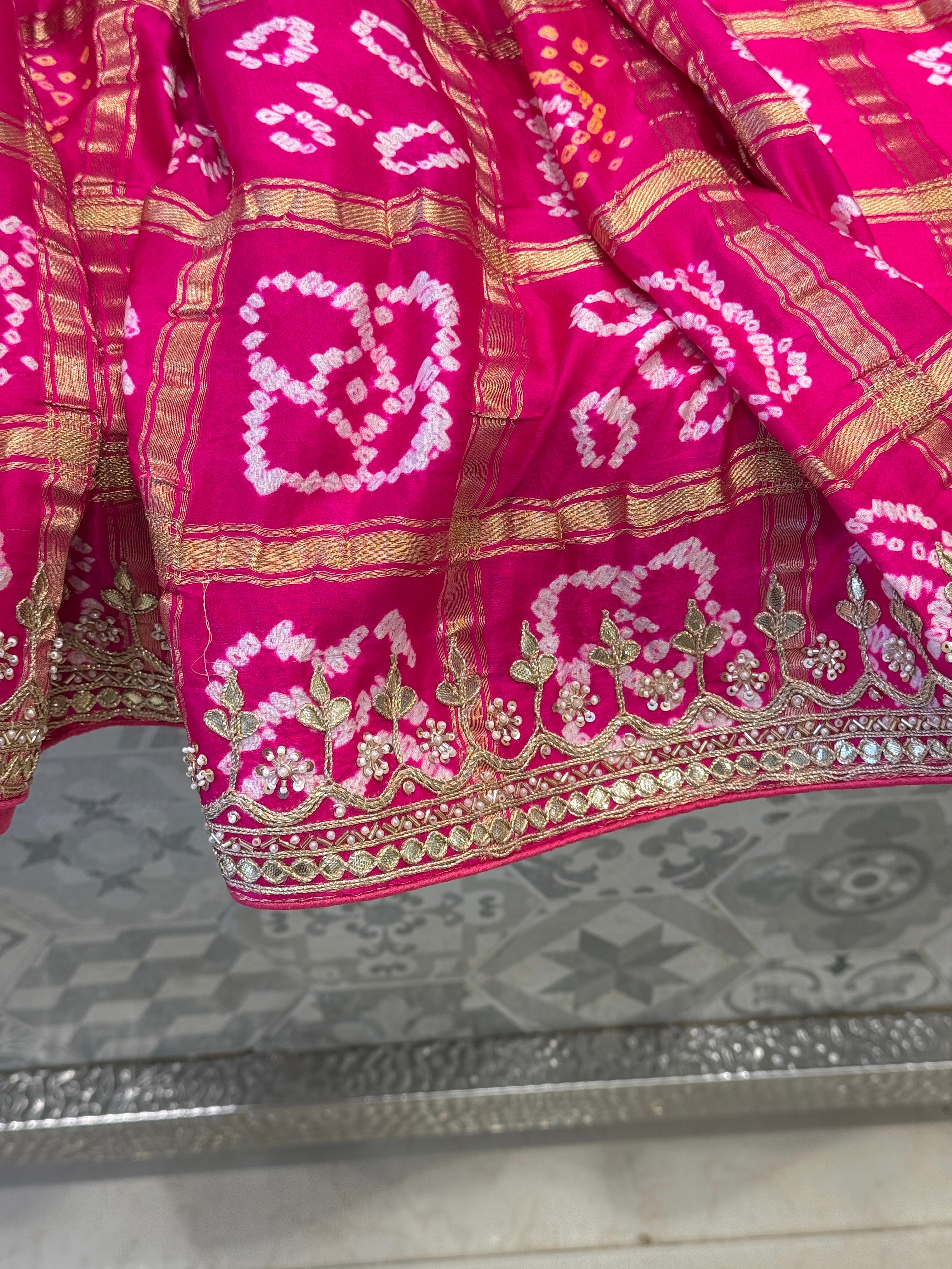 Rani Pink Bandhej Gharchola Gajji Silk Hand Done Gotapatti Saree