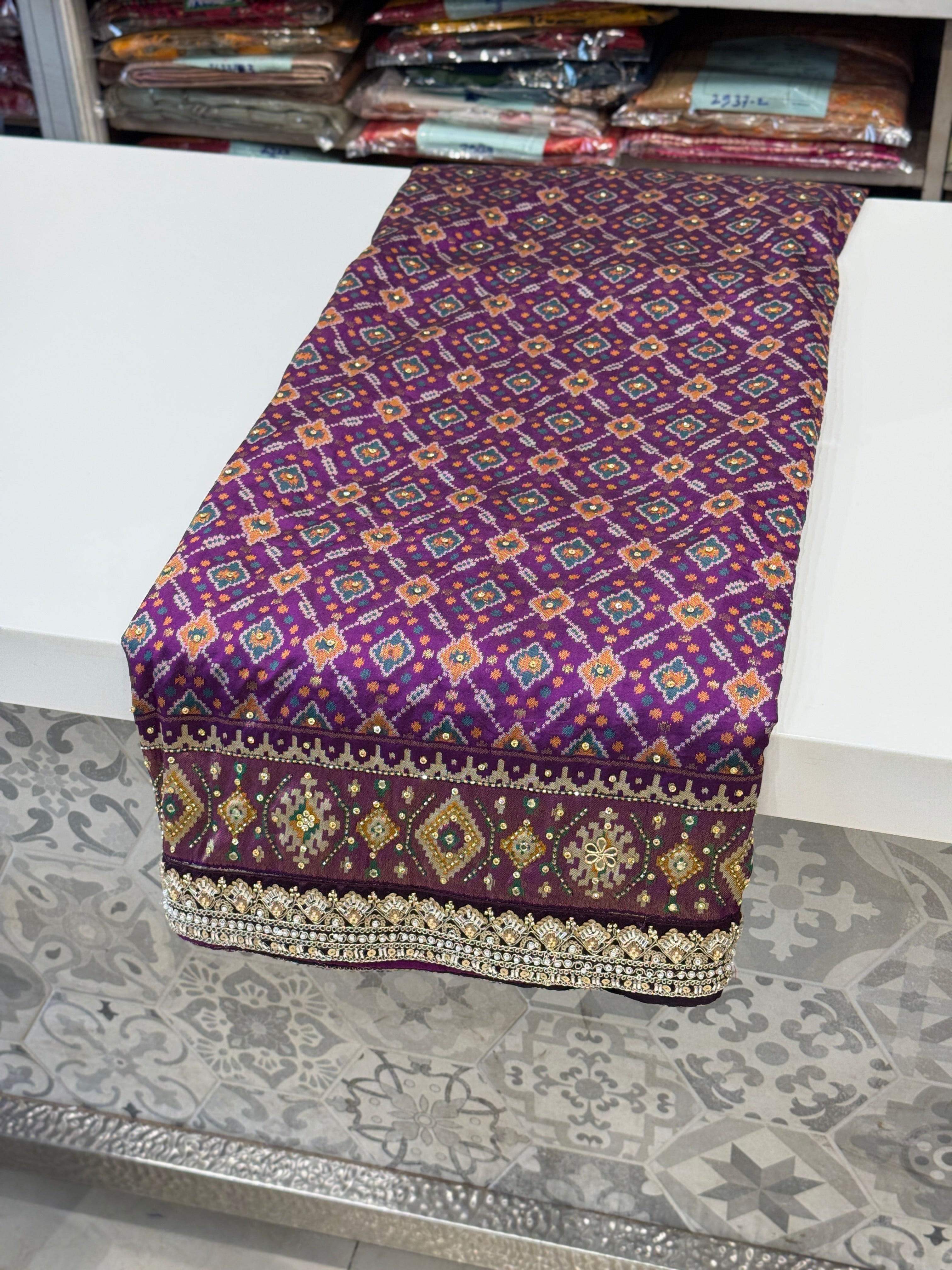 Violet Patola Hand Embroidery Maharani Edit Saree