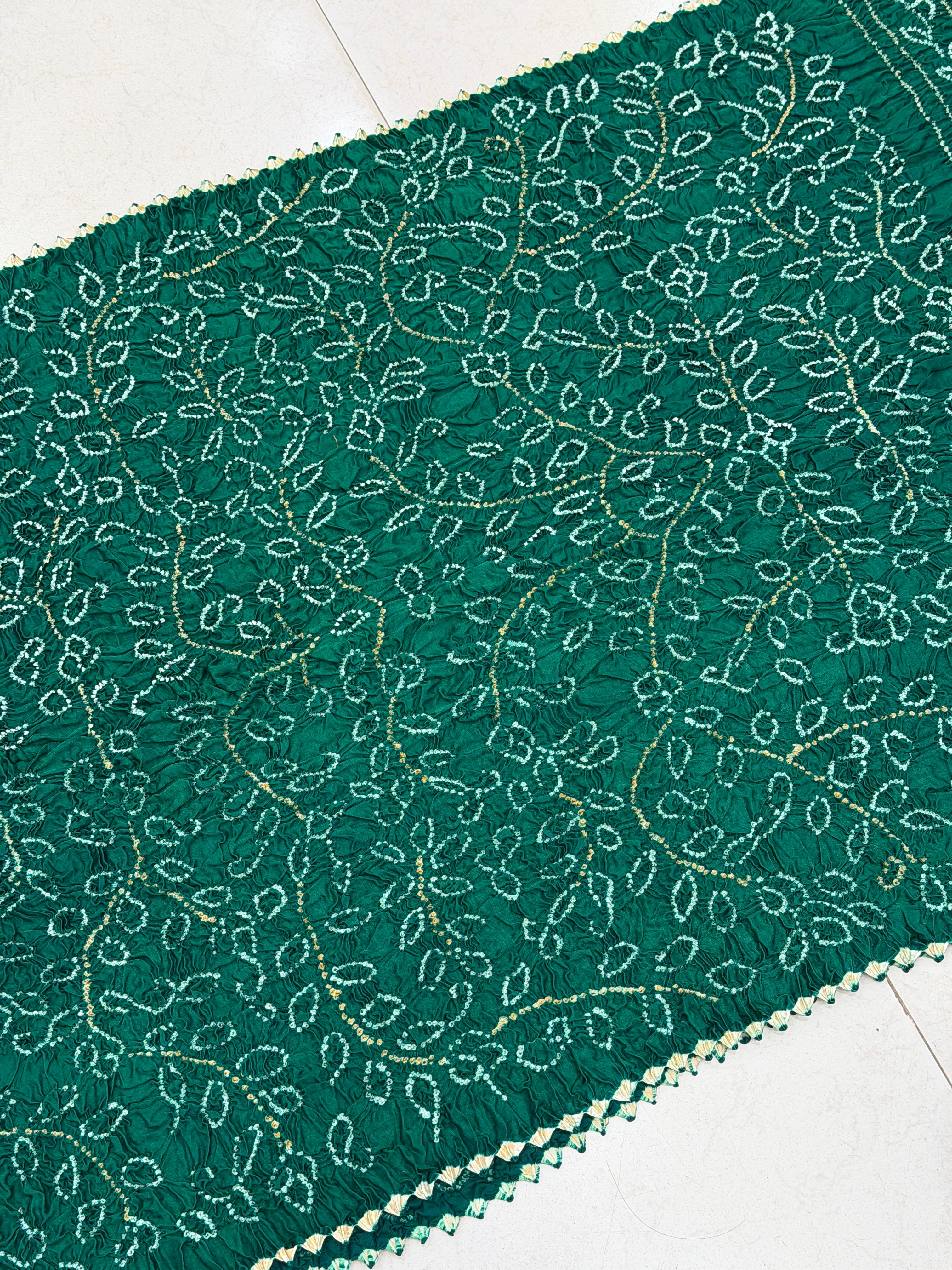 Bottle Green Ambadal Pure Gajji Silk Rai Bandhej Hand Made Saree