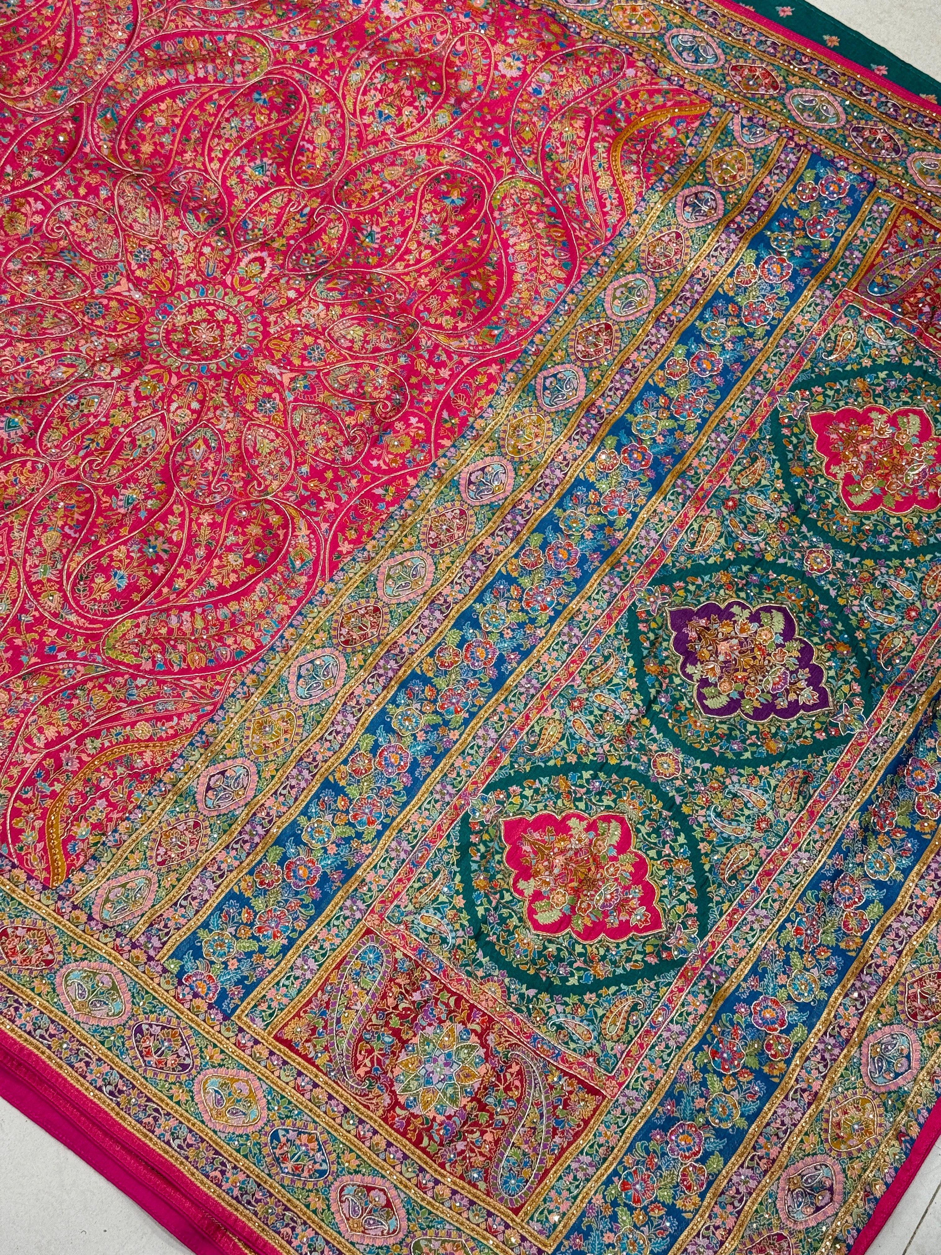 Rani Pashmina Inspired Weaved Munga Hand Embroidery Saree