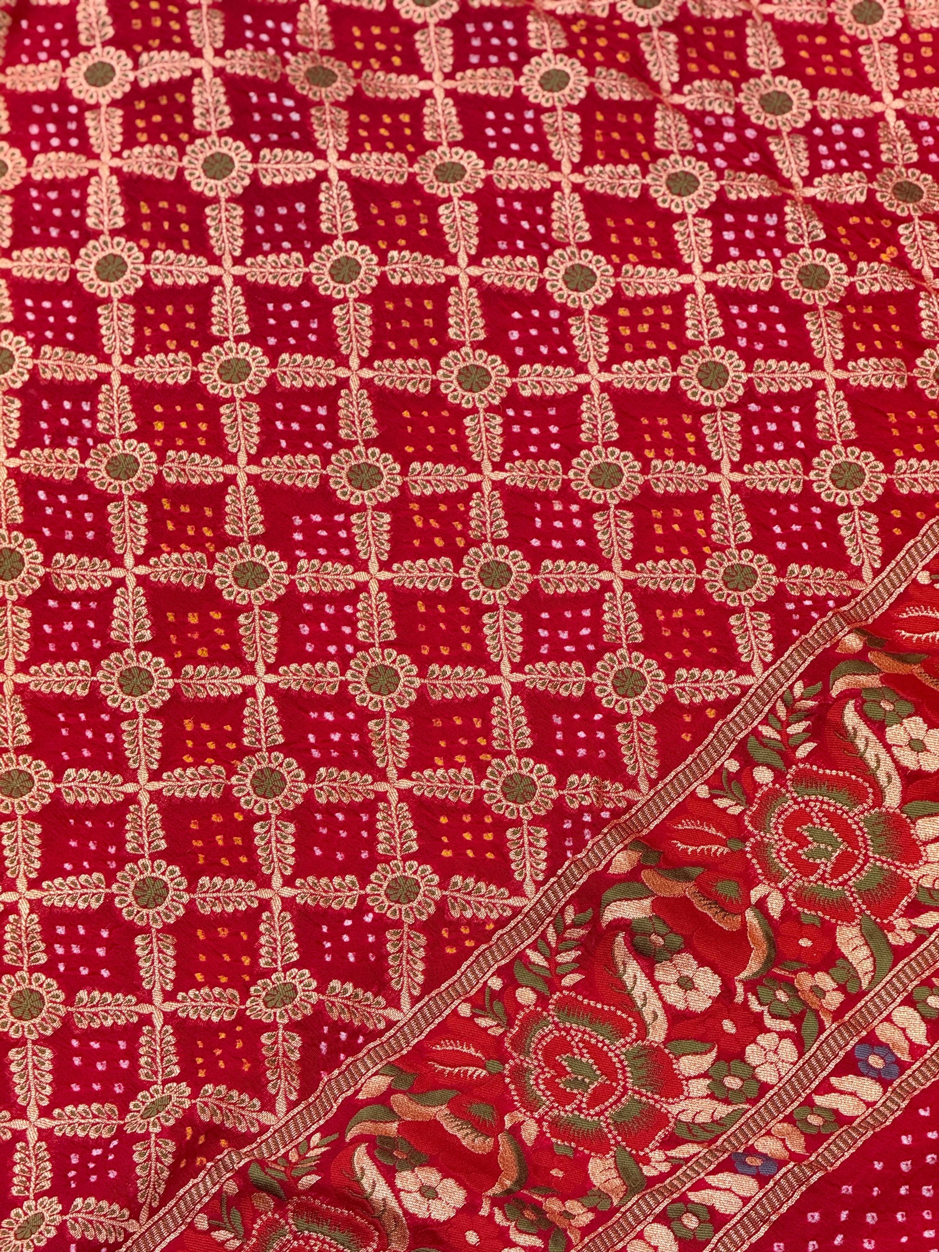 Red Meenakari Floral Rai Bandhej Georgette Bandhini Saree