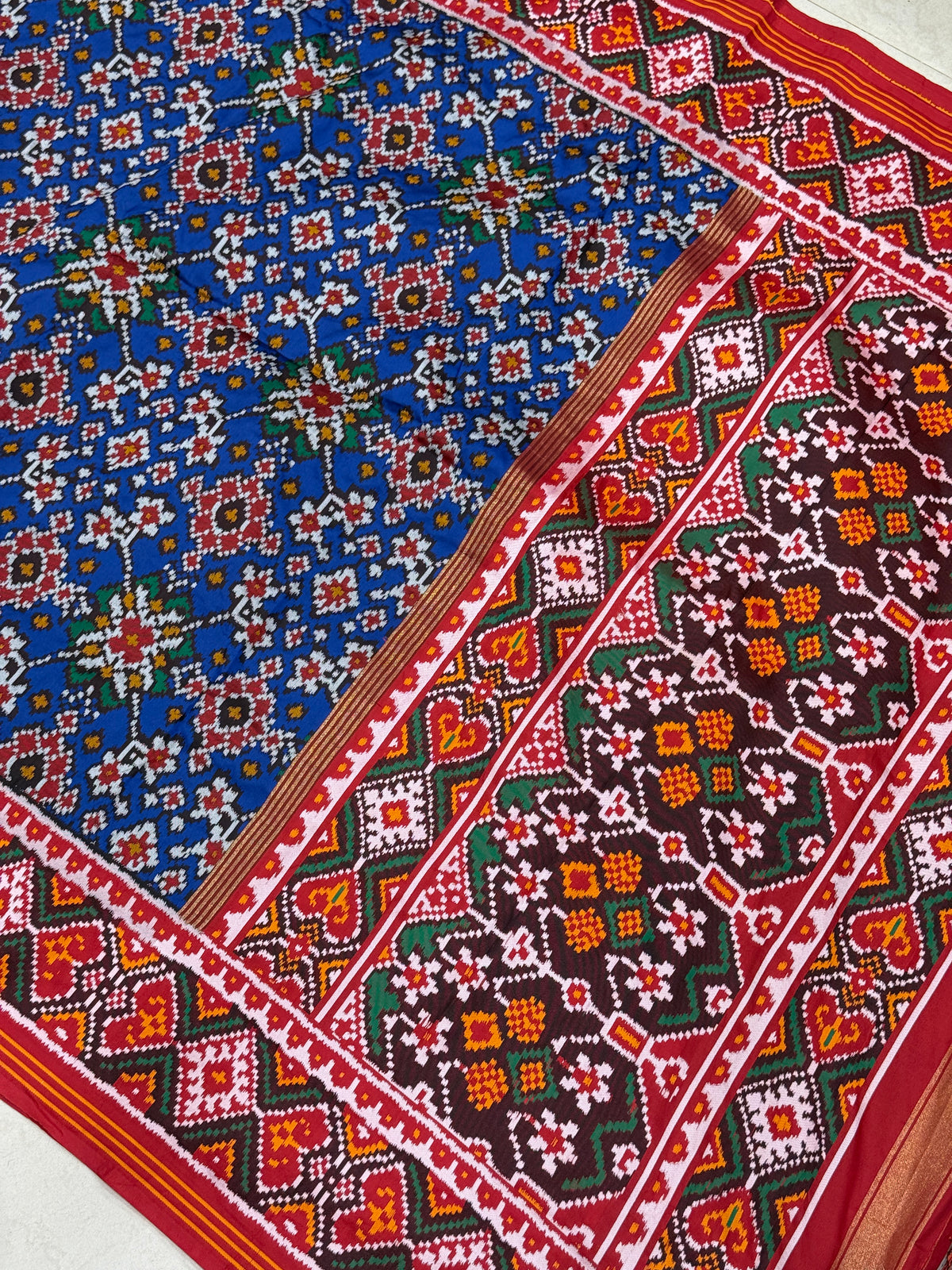 Red Blue Manekchowk Semi Silk Weaved Patan Patola Saree