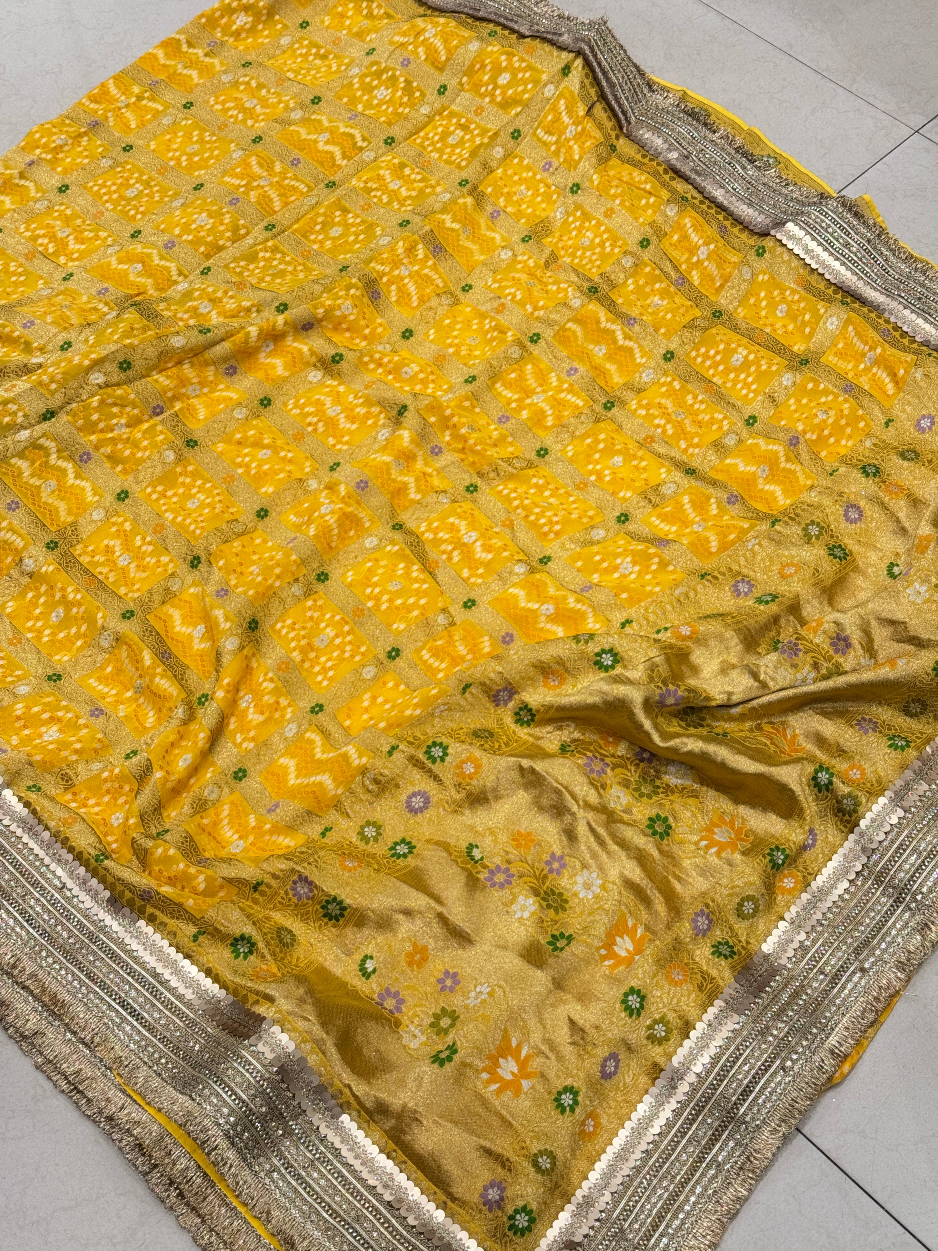 Yellow Gharchola Meenakari Maharani Style Saree