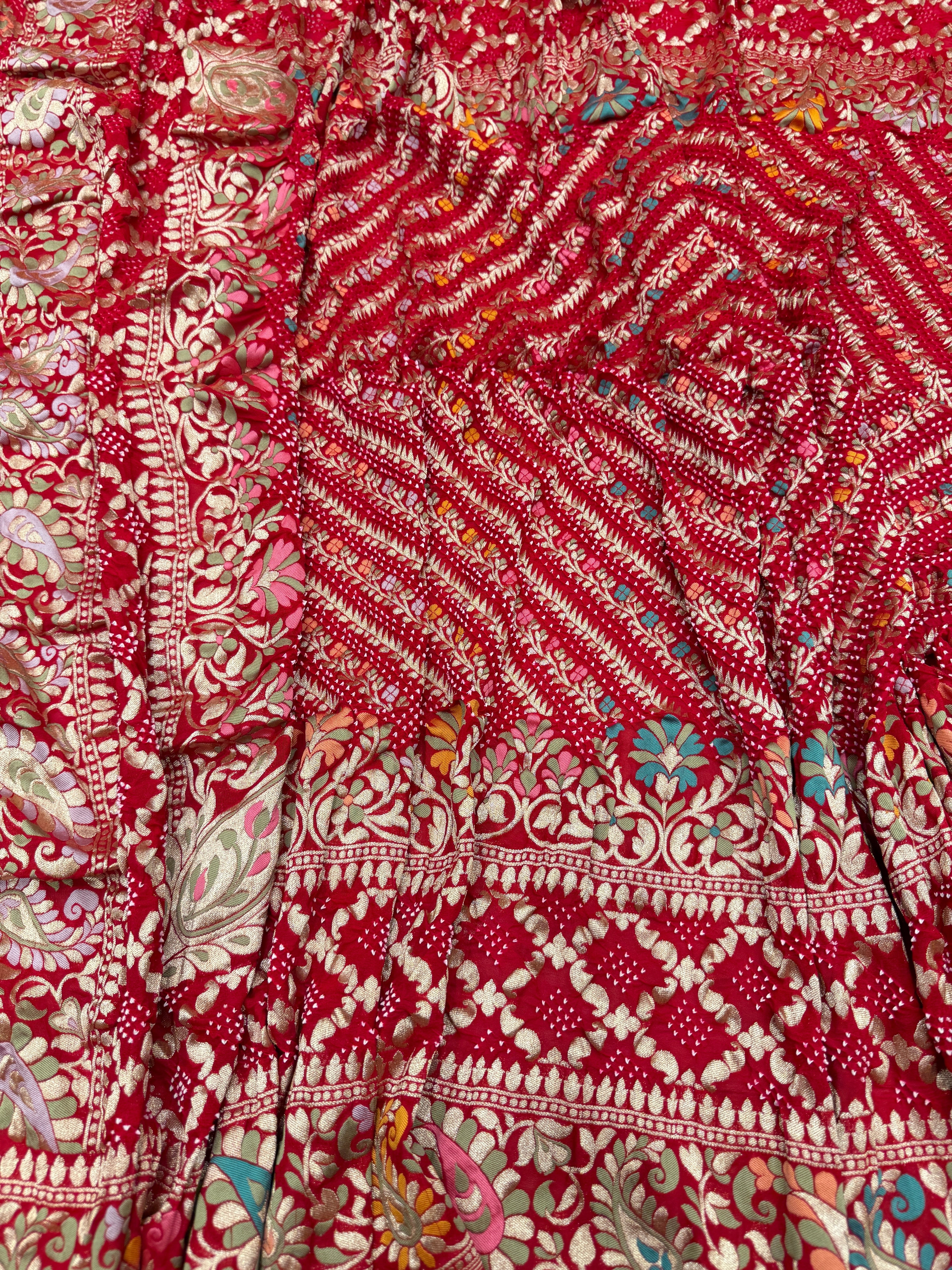 Red Jaal Double Border Handloom Meenakari Rai Bandhej Pure Zari Dupatta