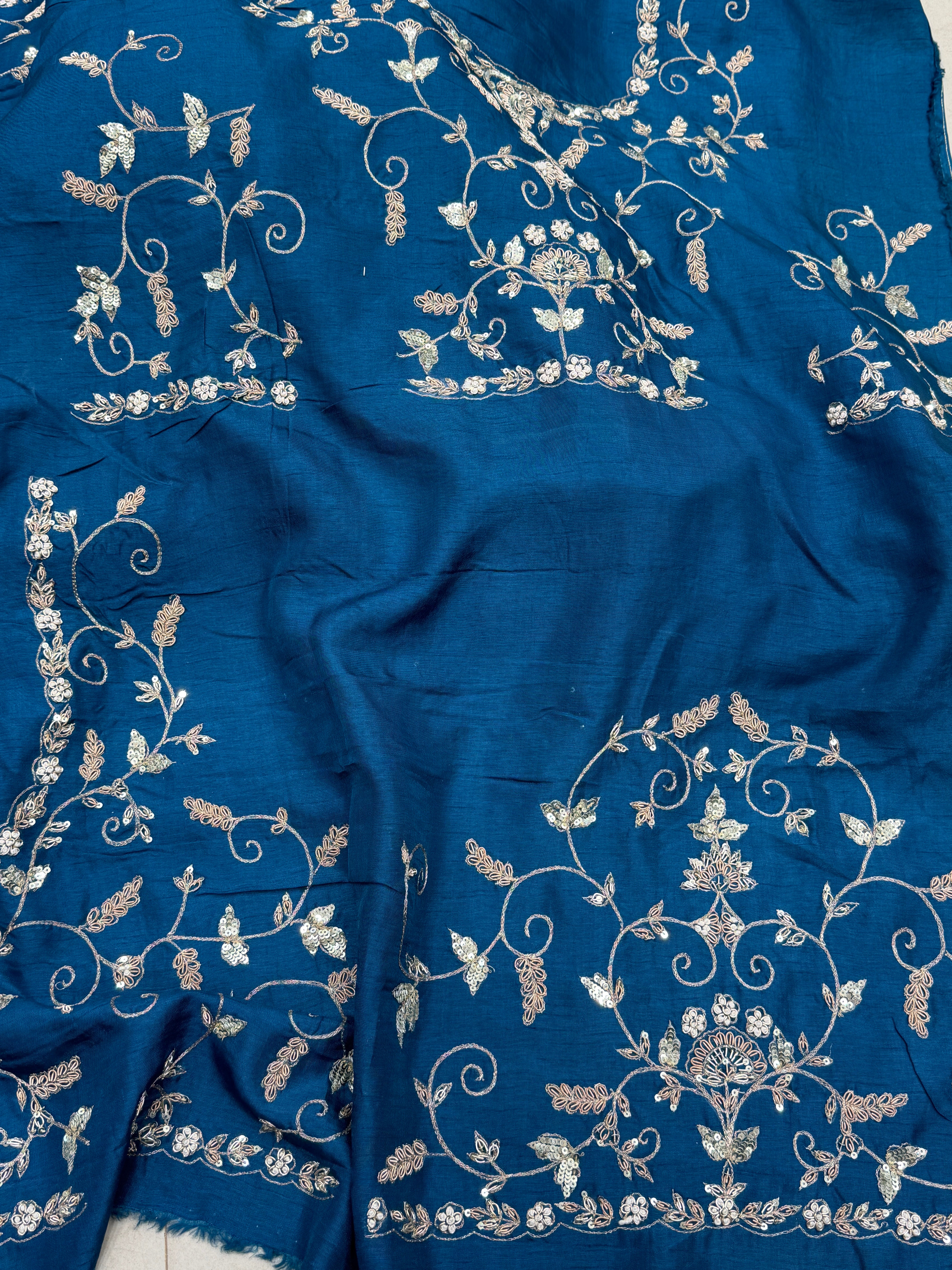 Petrol Blue Patch Work Zardosi Hand Embroidery Saree