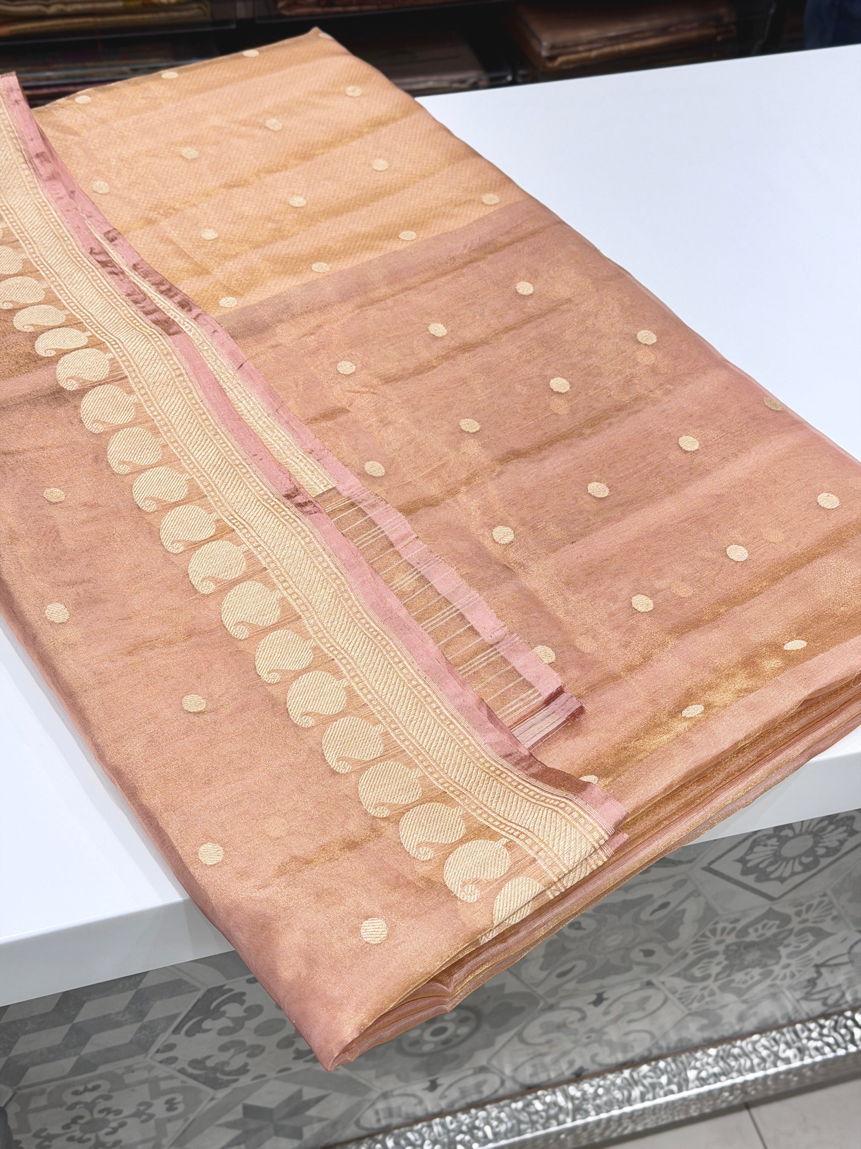 Light Pink Tissue Banarasi Kadwa Buttis Handloom Saree