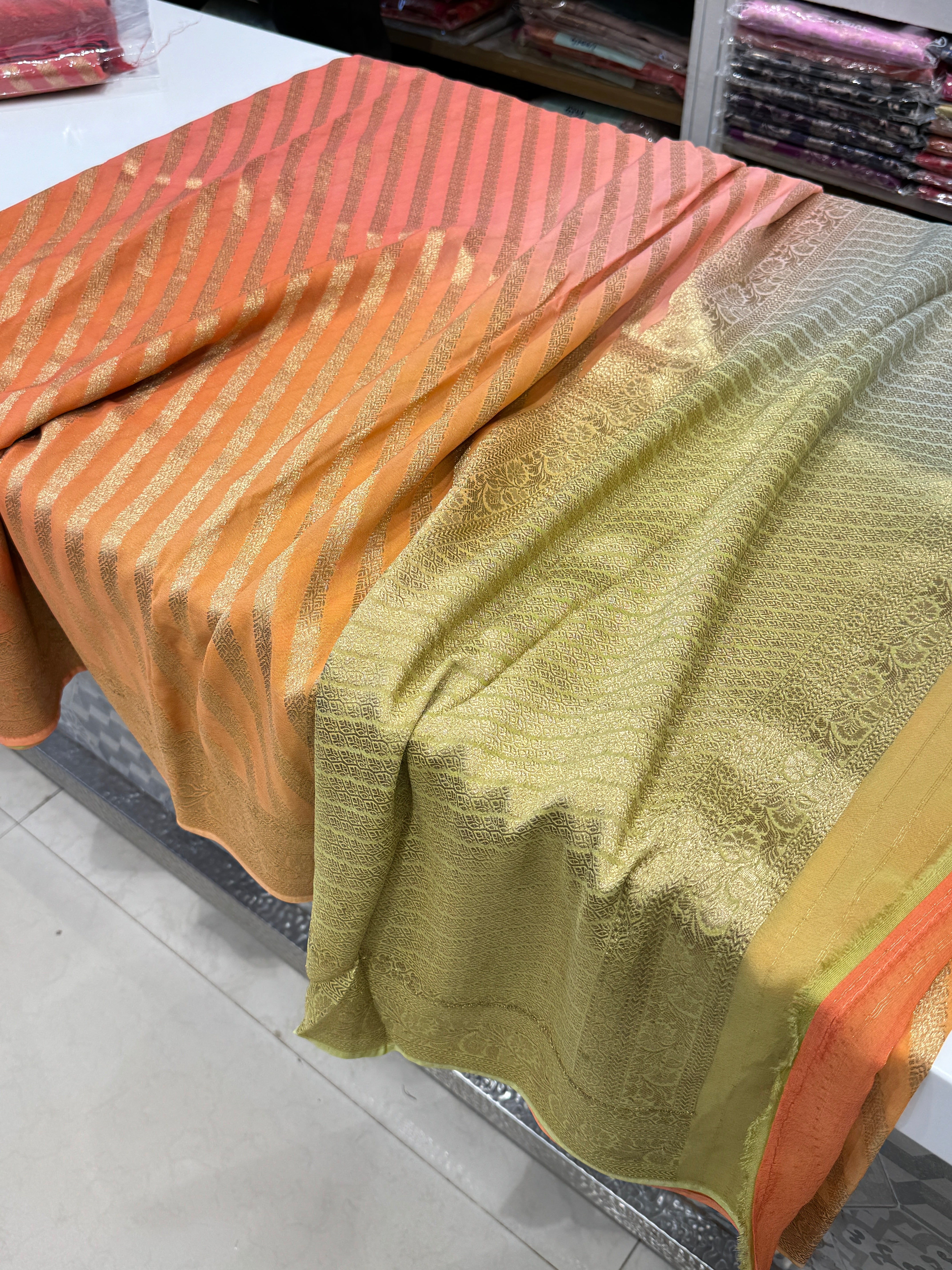 Six Shaded Banarasi Khaddi Georgette Leheriya