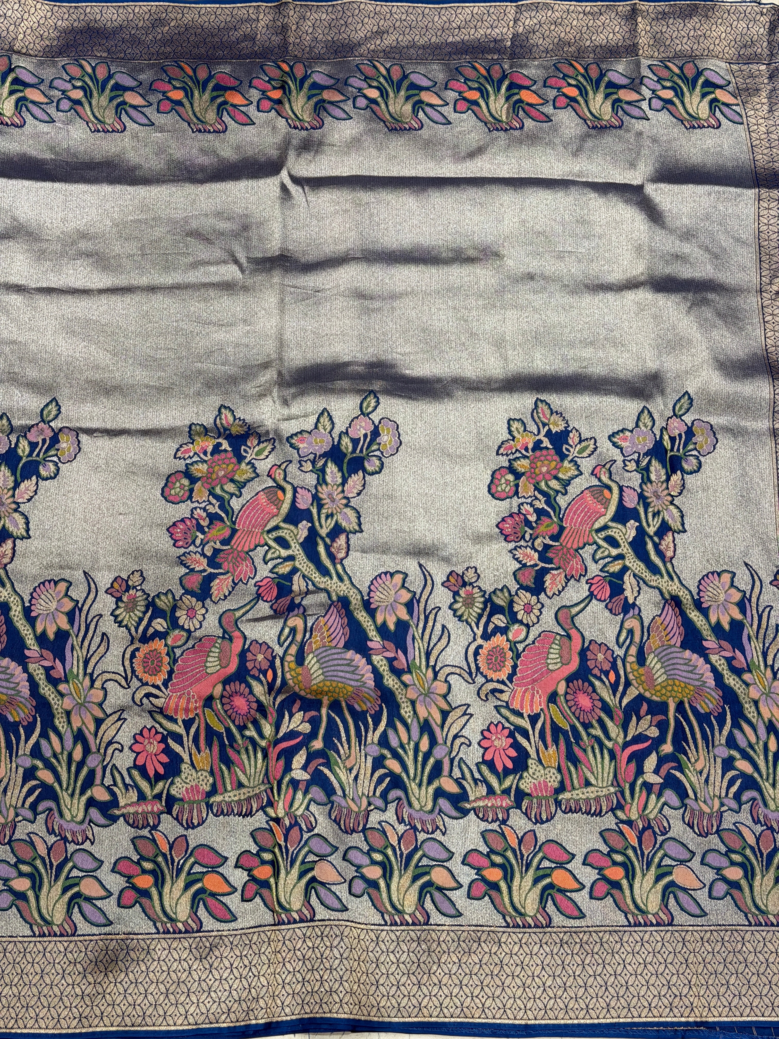 Blue Parsi Gara Weaved Munga Tissue Saree