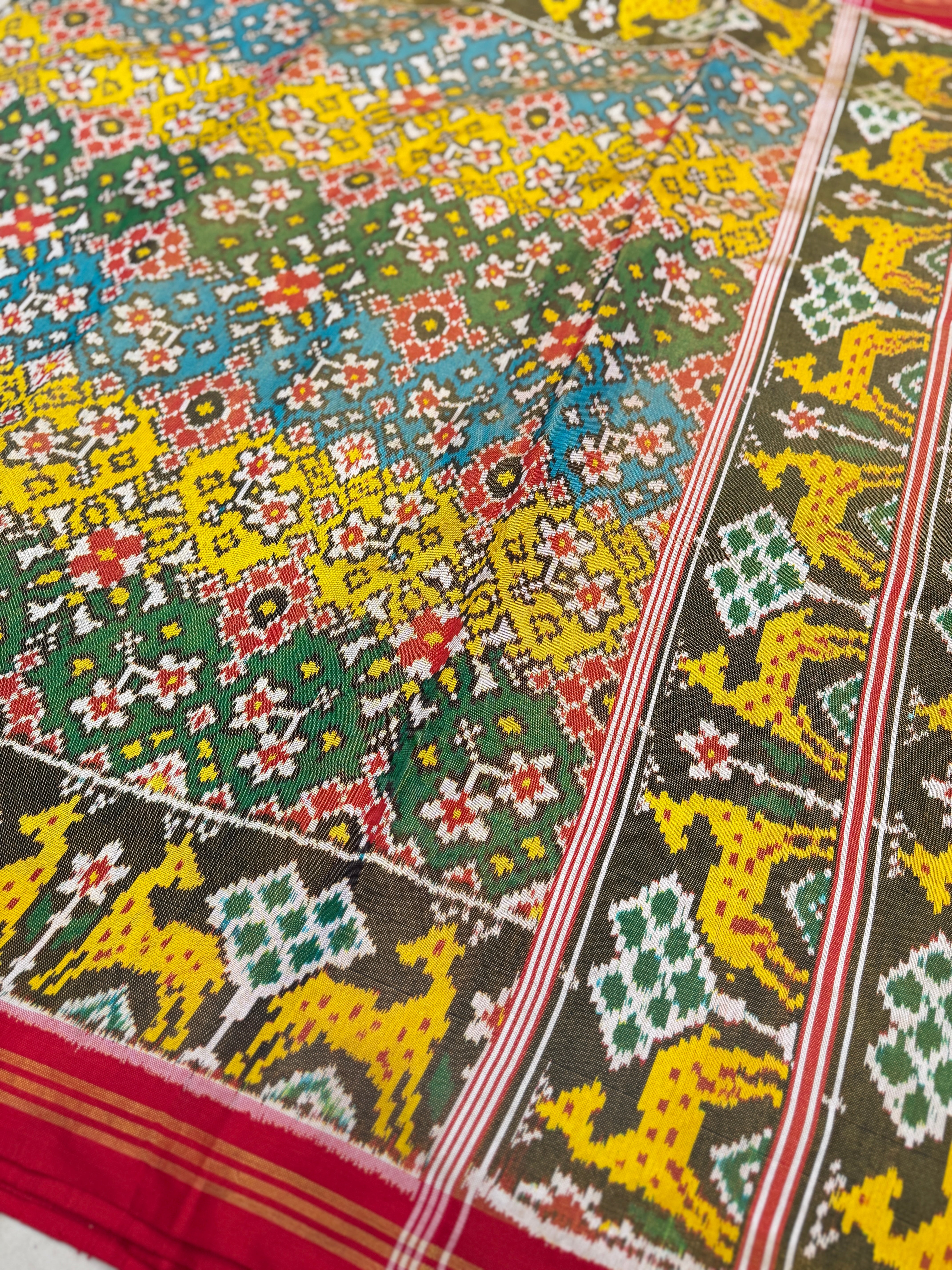 Contemporary Navratna Tissue Handloom Patan Patola Ikat Saree