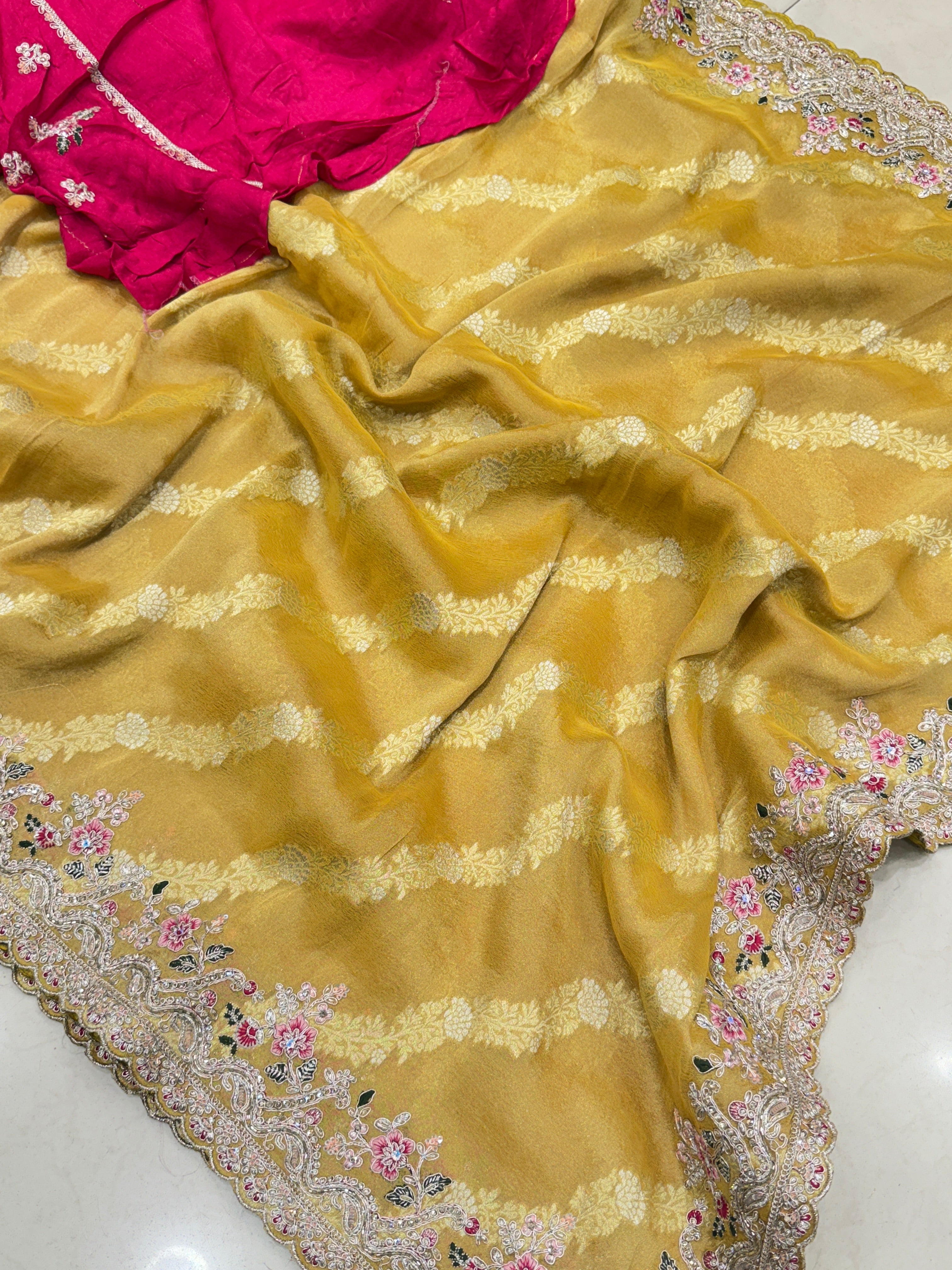 Yellow Tissue Weaved Resham Zari Embroidery Saree