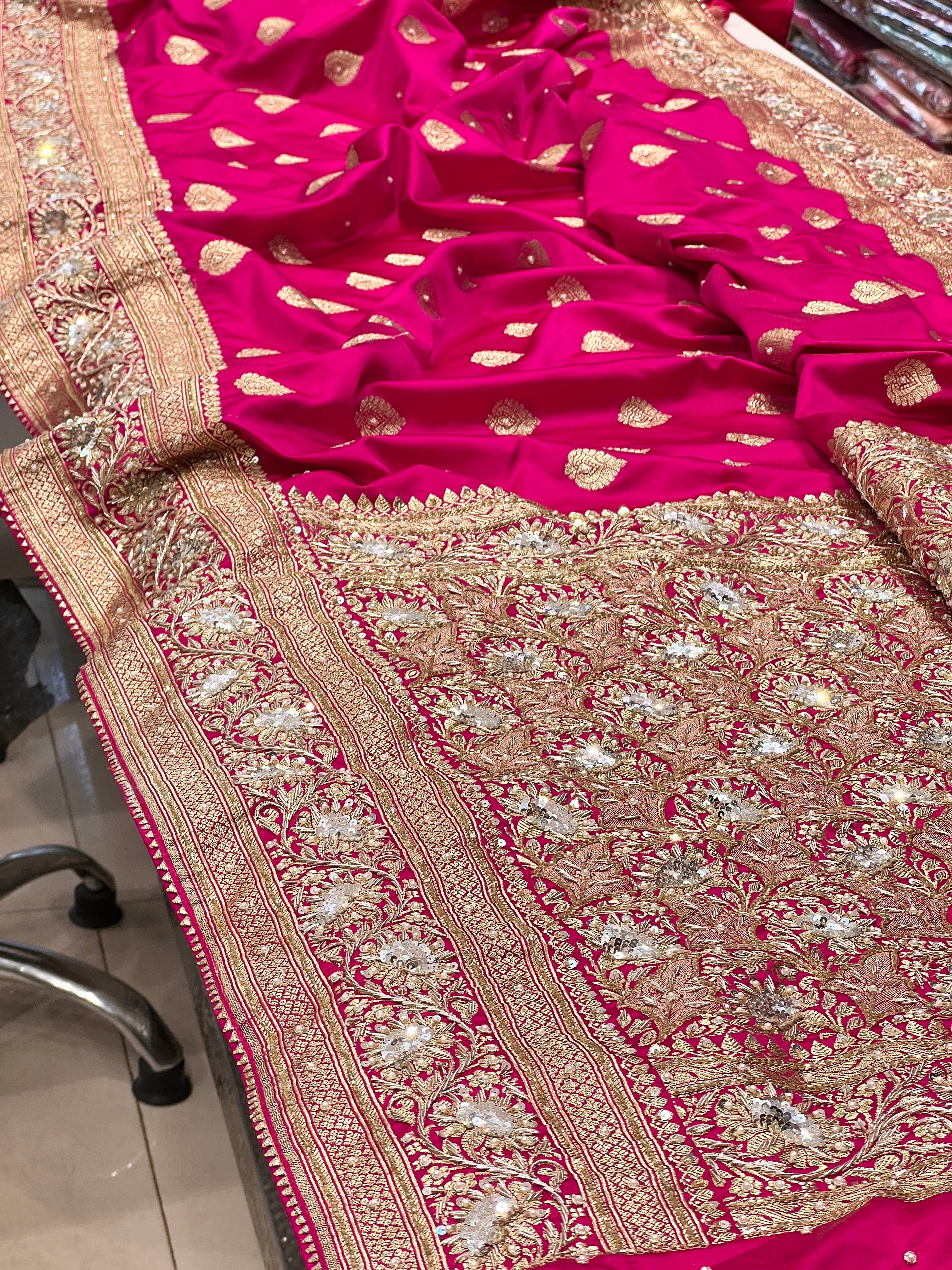 Rani Banarasi Silk Butta Hand Embroidery Saree