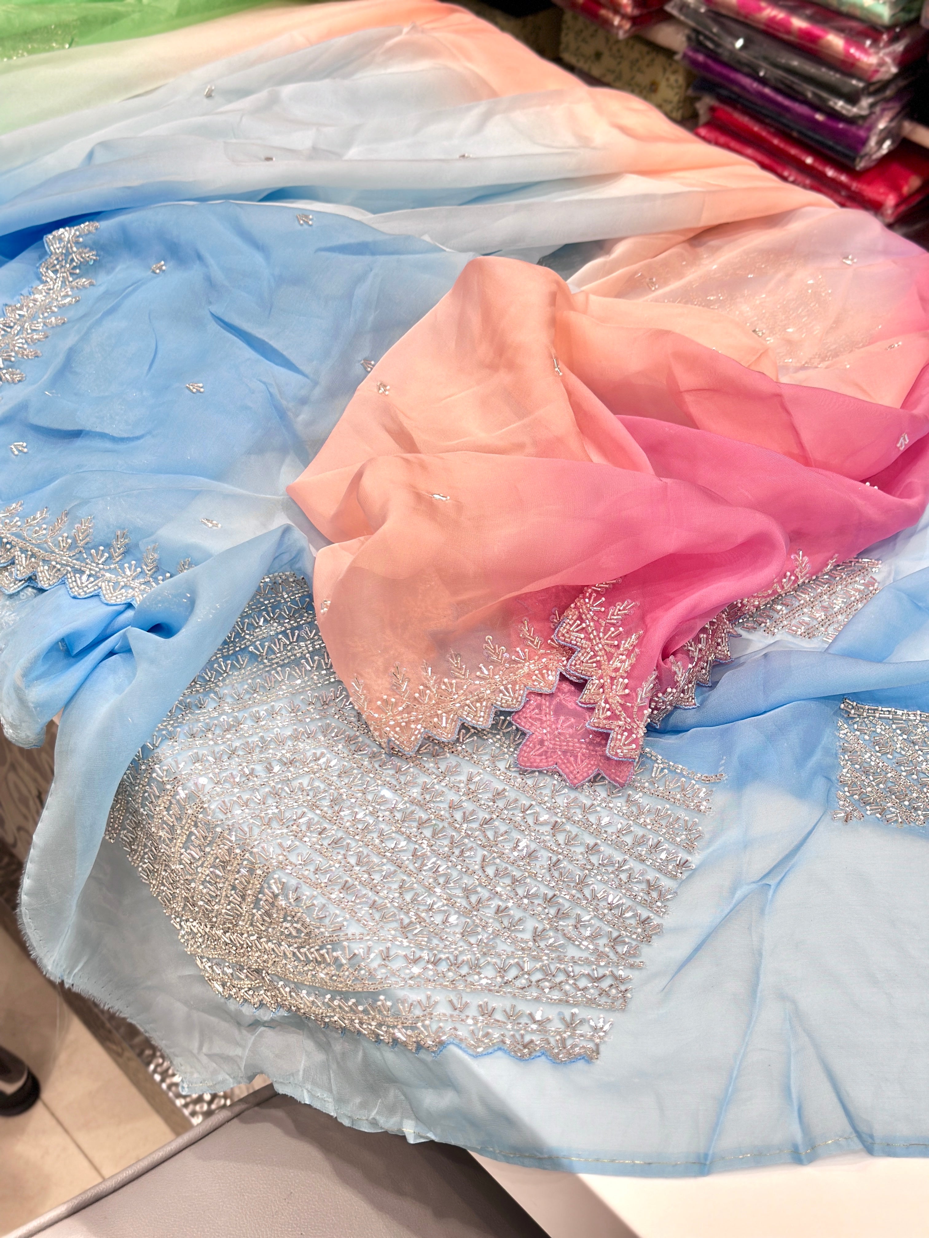 Ombre Alia Bhatt Organza Embroidery Saree