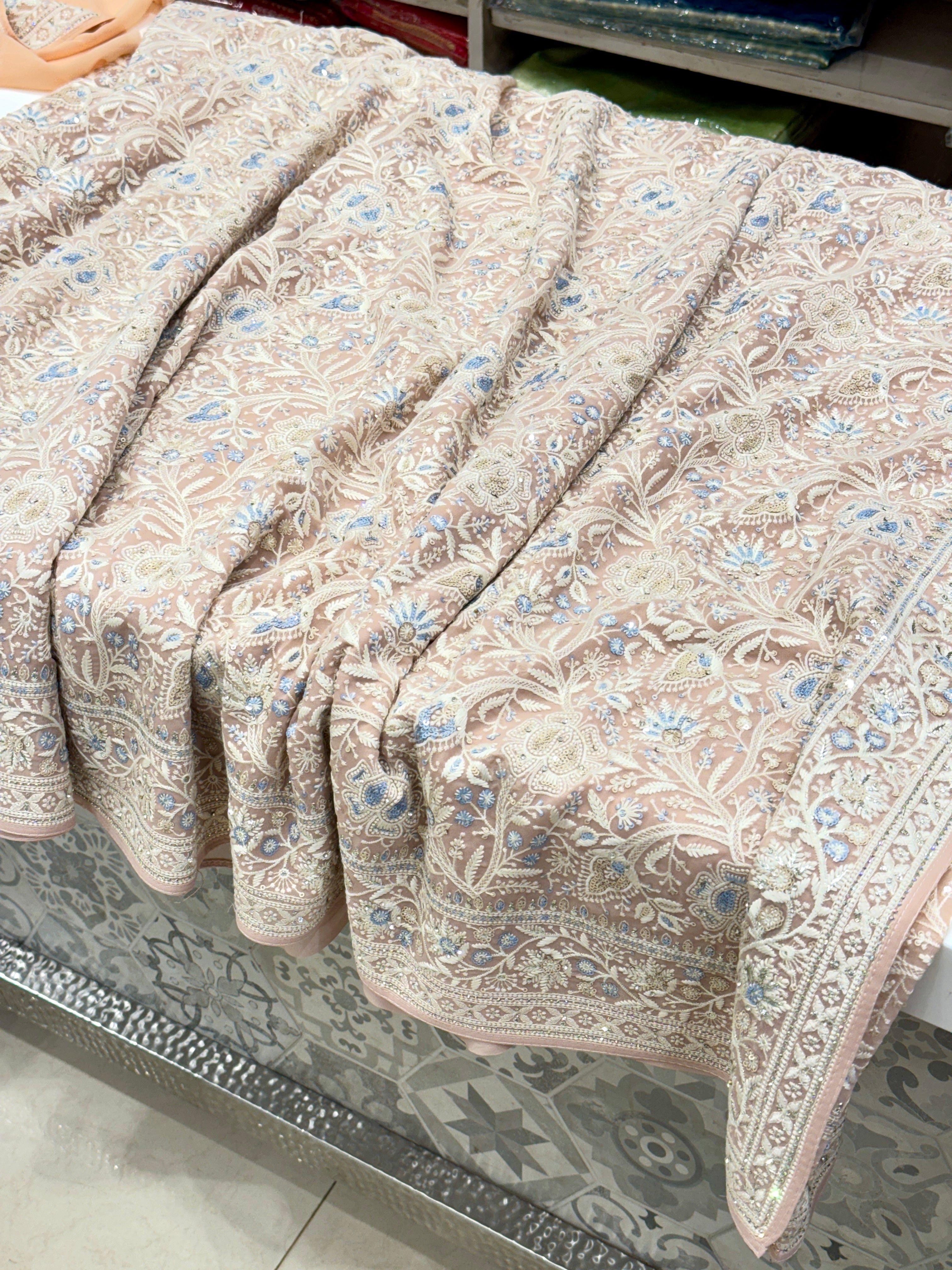 Nude Pink Chikankari Saree
