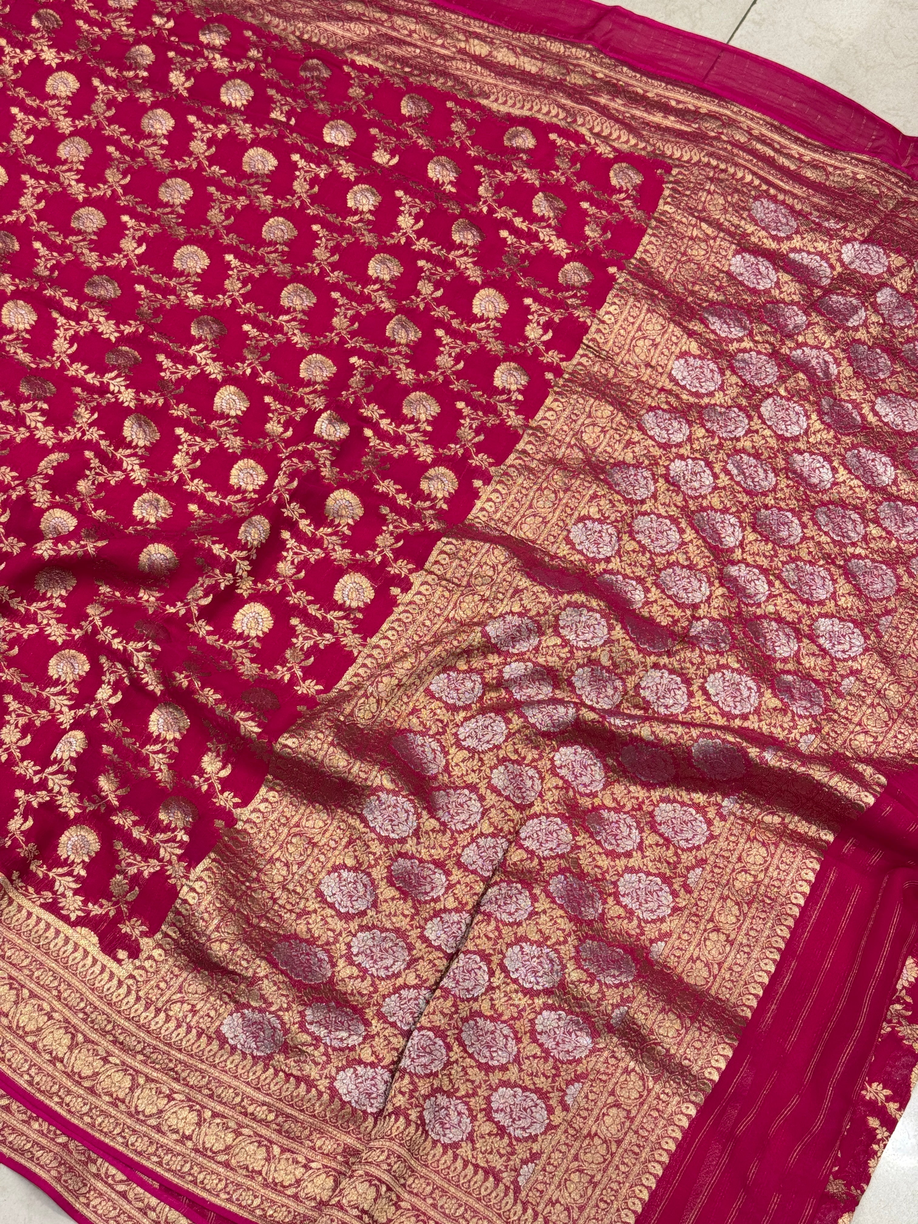 Rani Banarasi Georgette Golden Jaal Saree
