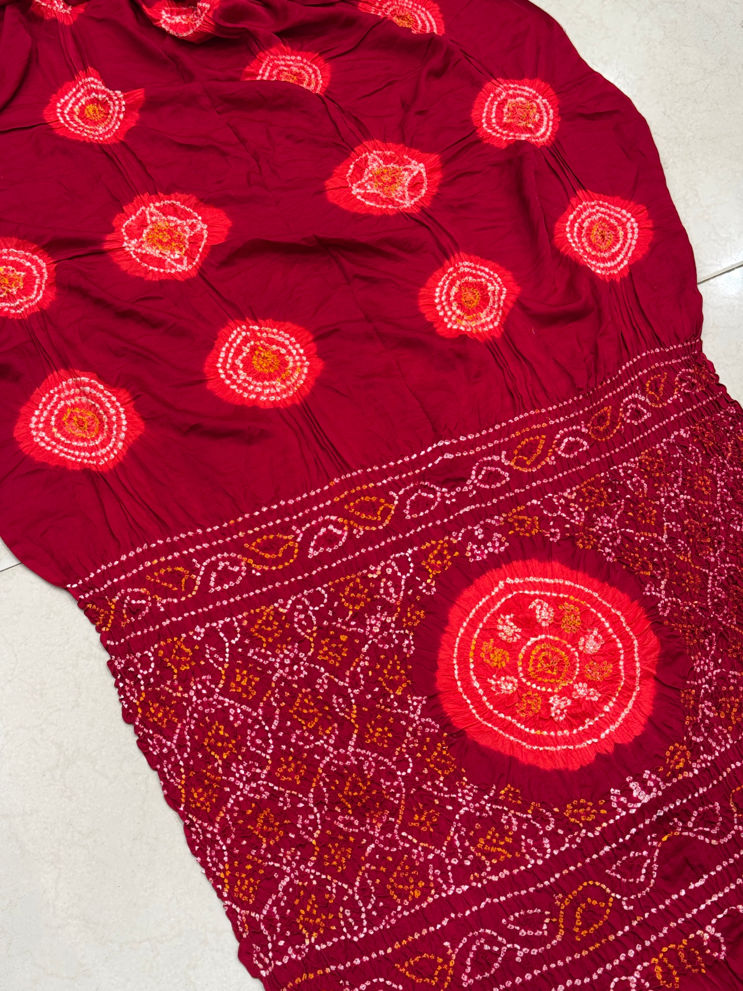 Maroon Gajji Silk Bandhej Bandhini Saree